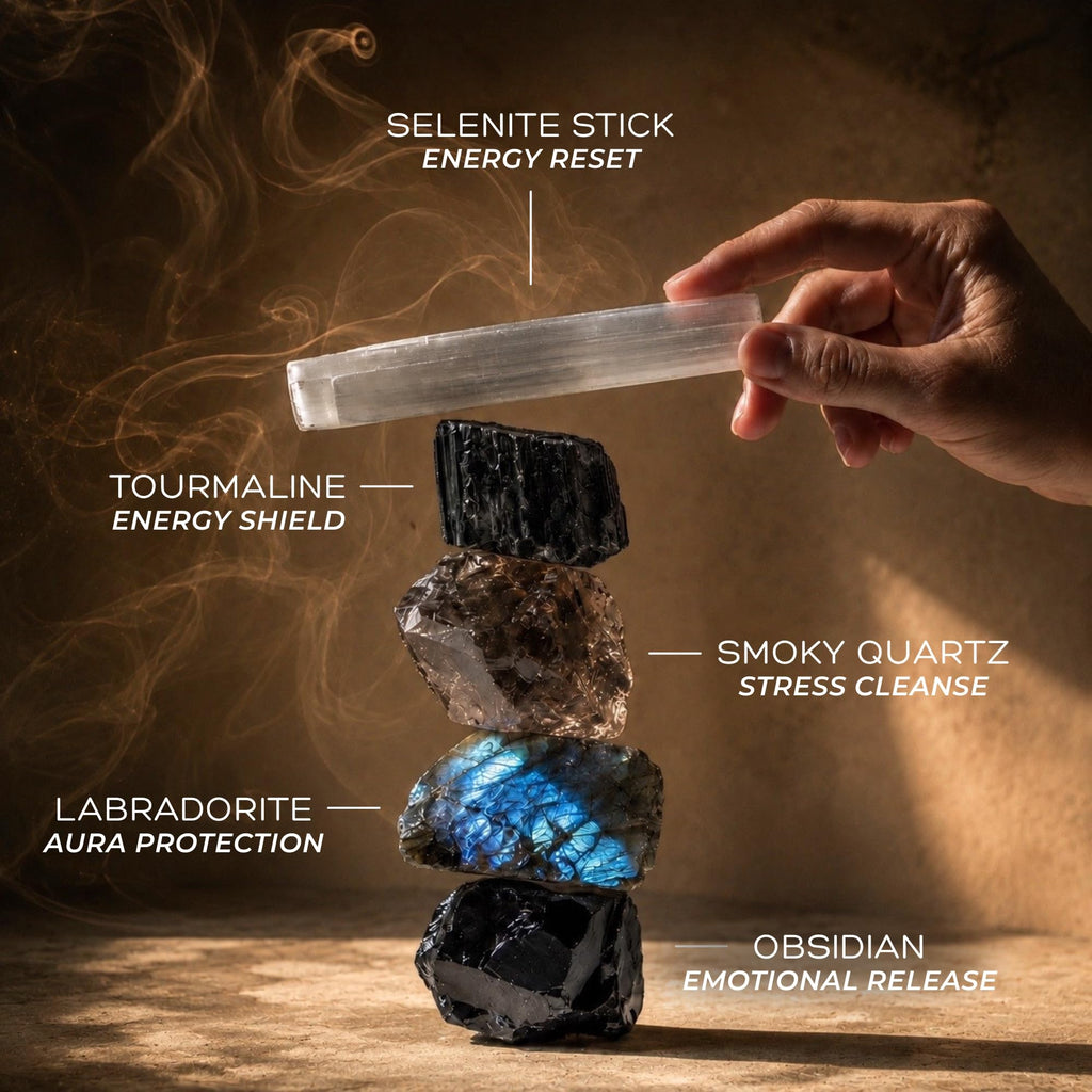 Anima Premium 7 Chakra Healing Crystals Set for Energy Alignment - Large Raw Amethyst, Rose Quartz, Citrine, Lapis Lazuli, Clear Quartz, Tigers Eye & Red Jasper - Wooden Gift Box & Guidebook Included