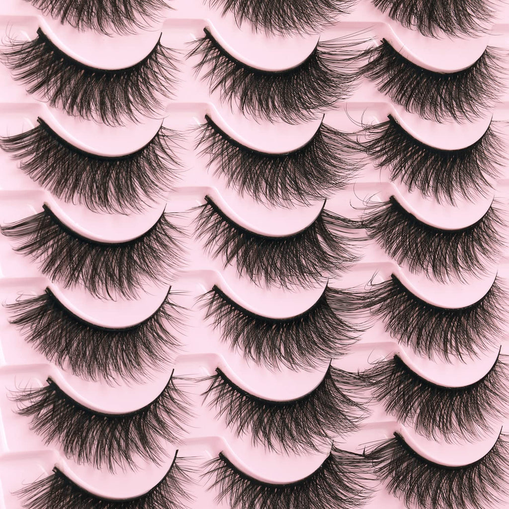 False Lashes Natural Look Wispy Eyelashes Manga Korean Spiky 16mm Short Faux Mink Eyelashes Cat Eye Natural Fake Eyelashes Strip Lashes Pack 14 Pairs