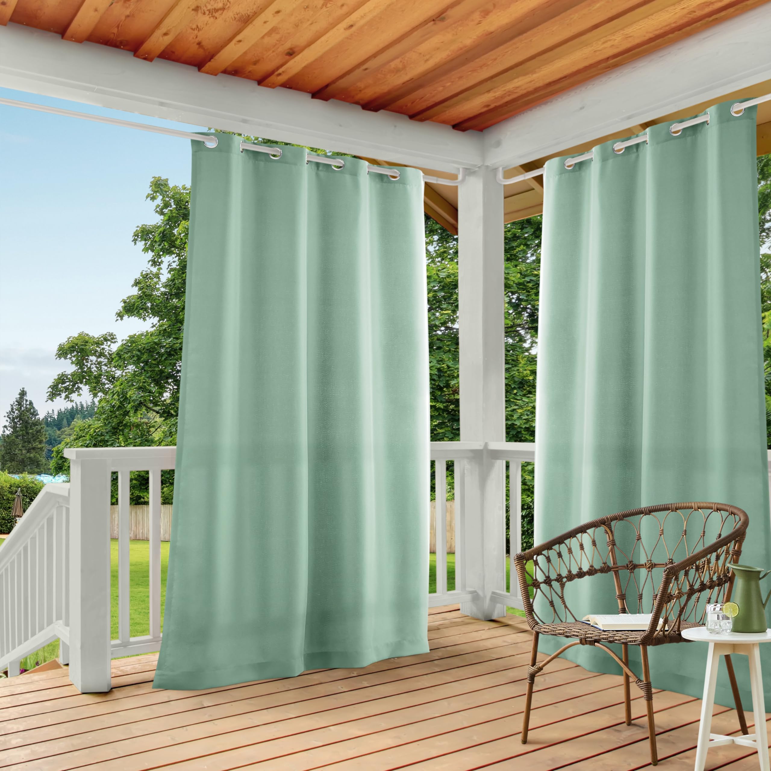 Town & Country Basics Cabana Solid Heavyweight Indoor Outdoor Curtains, Light Filtering Opacity with Grommet Top, Water Repellent, 2-Pack Set, 54"x96", Black
