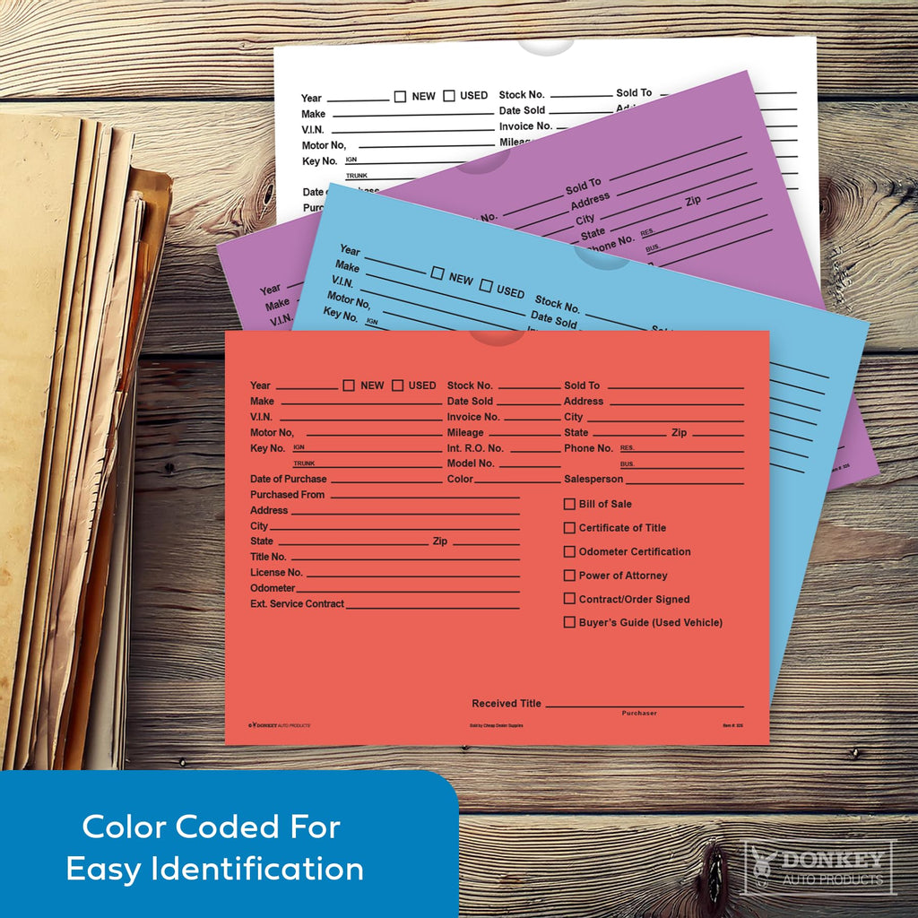 Printed Vehicle Deal Envelopes 9x12 Deal Jackets (100 shrink wrapped) (Blue)
