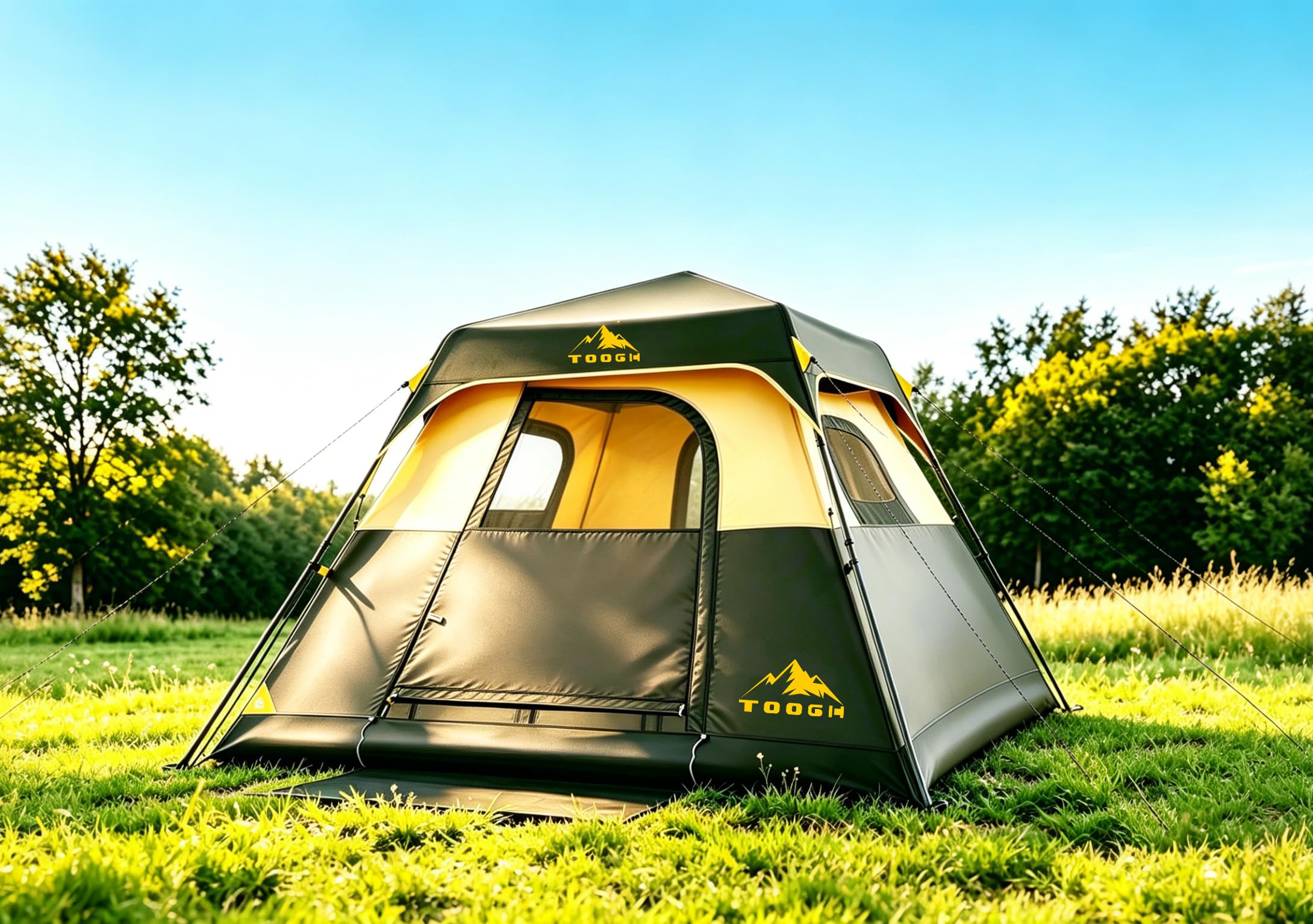 3/4 Person Camping Tent with 1 Door, 4 Windows, and Upgraded Ventilation– Instant Setup, Waterproof, 8'x 8'x 67''Oxford Fabric Floor Pop Up in 60 Seconds Includes Rainfly and Backpack