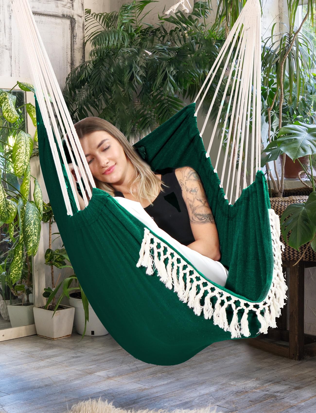 Chihee Hammock Chair Hanging Swing Max 500 Lbs 2 Cushions Included Metal Spreader Bar with Anti-Slip Grooves Portable Hanging Chair Side Pocket Large Macrame Bohemian Chair Indoor Outdoor | Hanging Swing with Anti-Slip Grooves Portable Hanging Chair Side