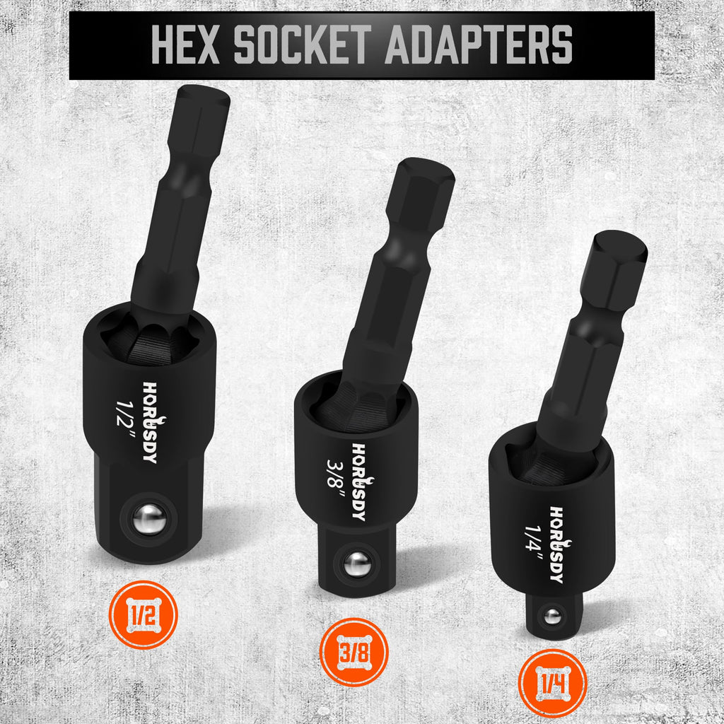 HORUSDY 6-Piece Impact Sockets Adapter Sets, 3-Inch and 6-Inch Hex Shank 1/4" 3/8" 1/2"