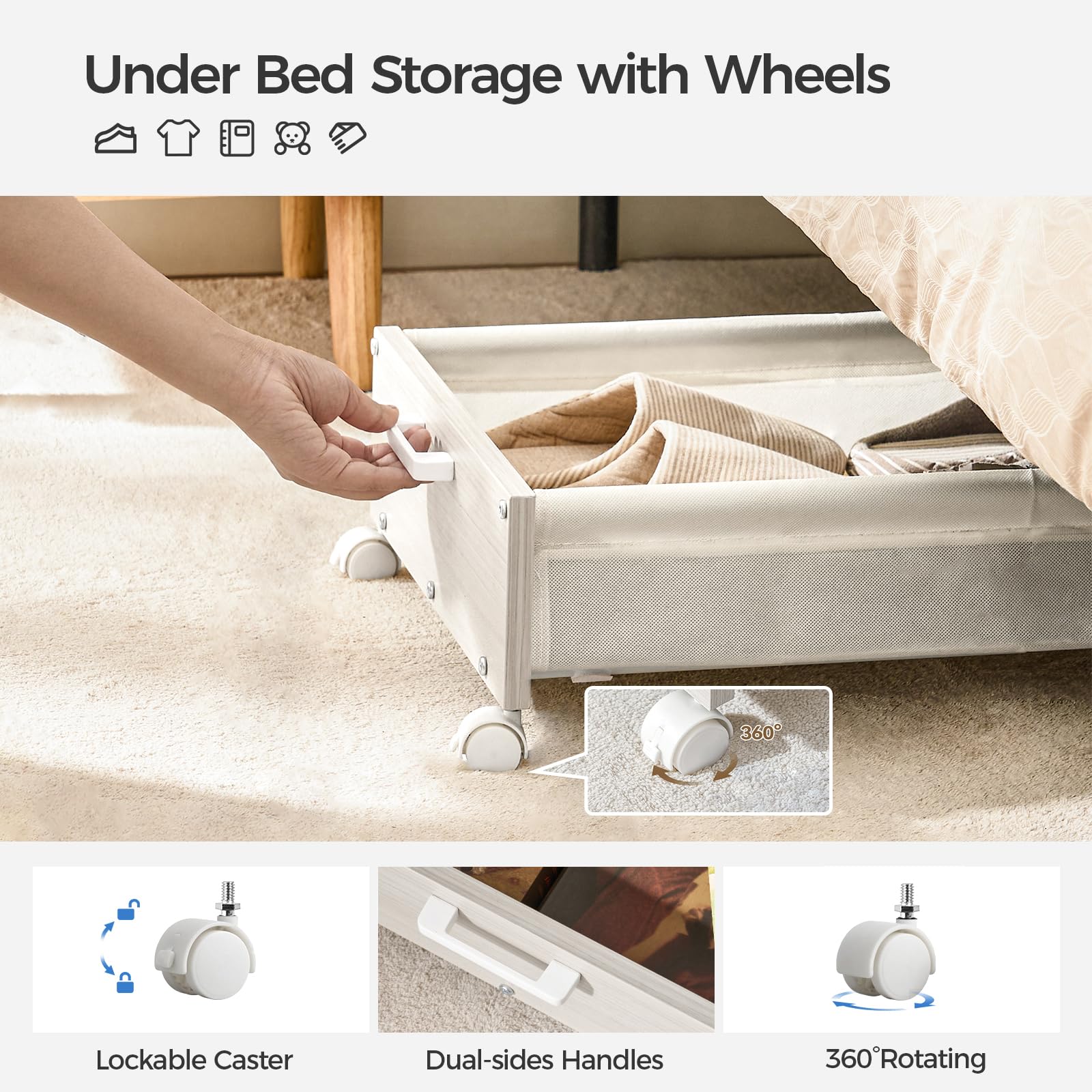 FOUCSSOMEI Under Bed Storage with Wheels, Wooden Under Bed Drawers On Wheels, Rolling Under Bed Shoe Storage, Space Saving, Black,30L