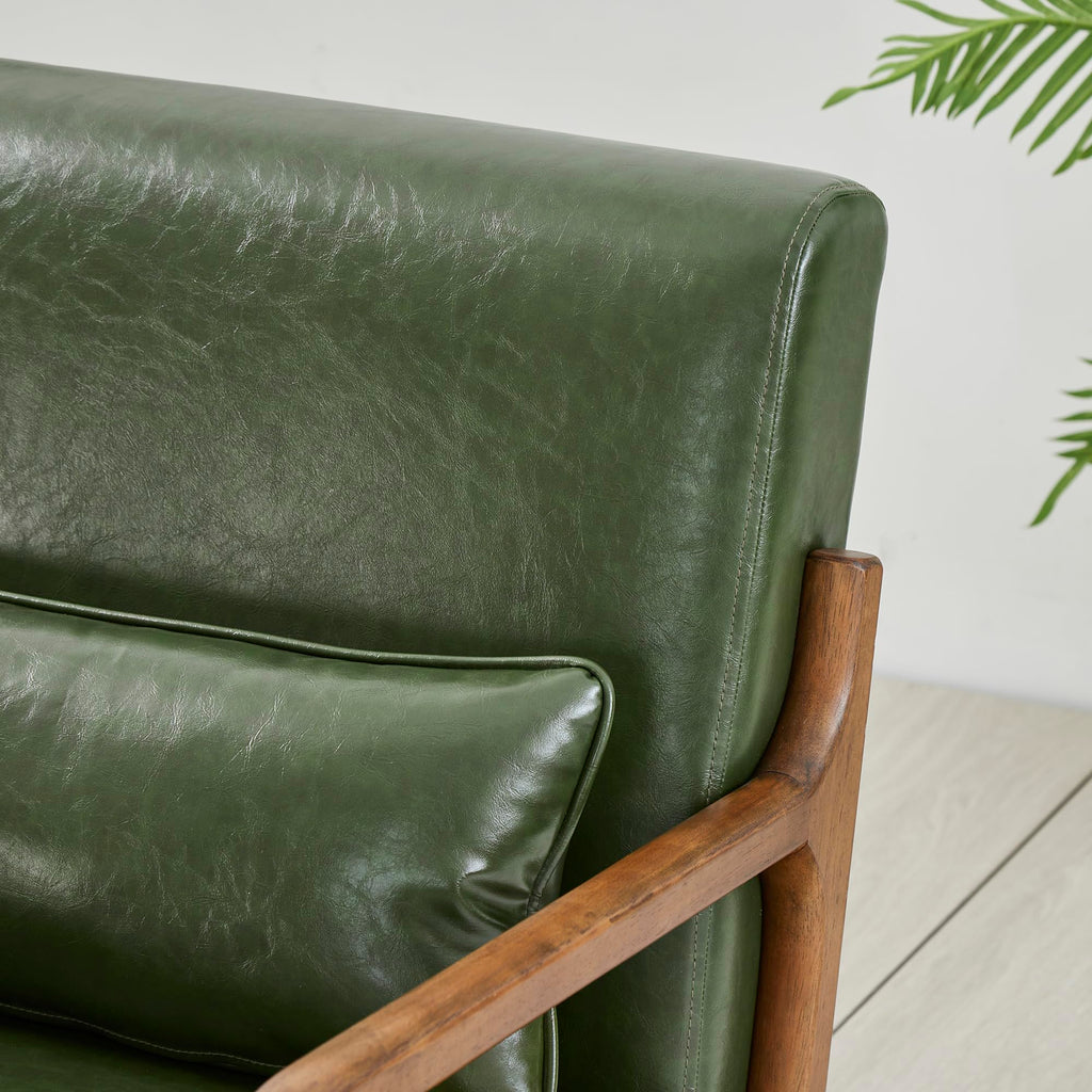 Glitzhome 2 Set Mid Century Black Accent Armchair, Single Reading Armchair PU Leather Lounge Chair with Walnut Ruberwood Frame
