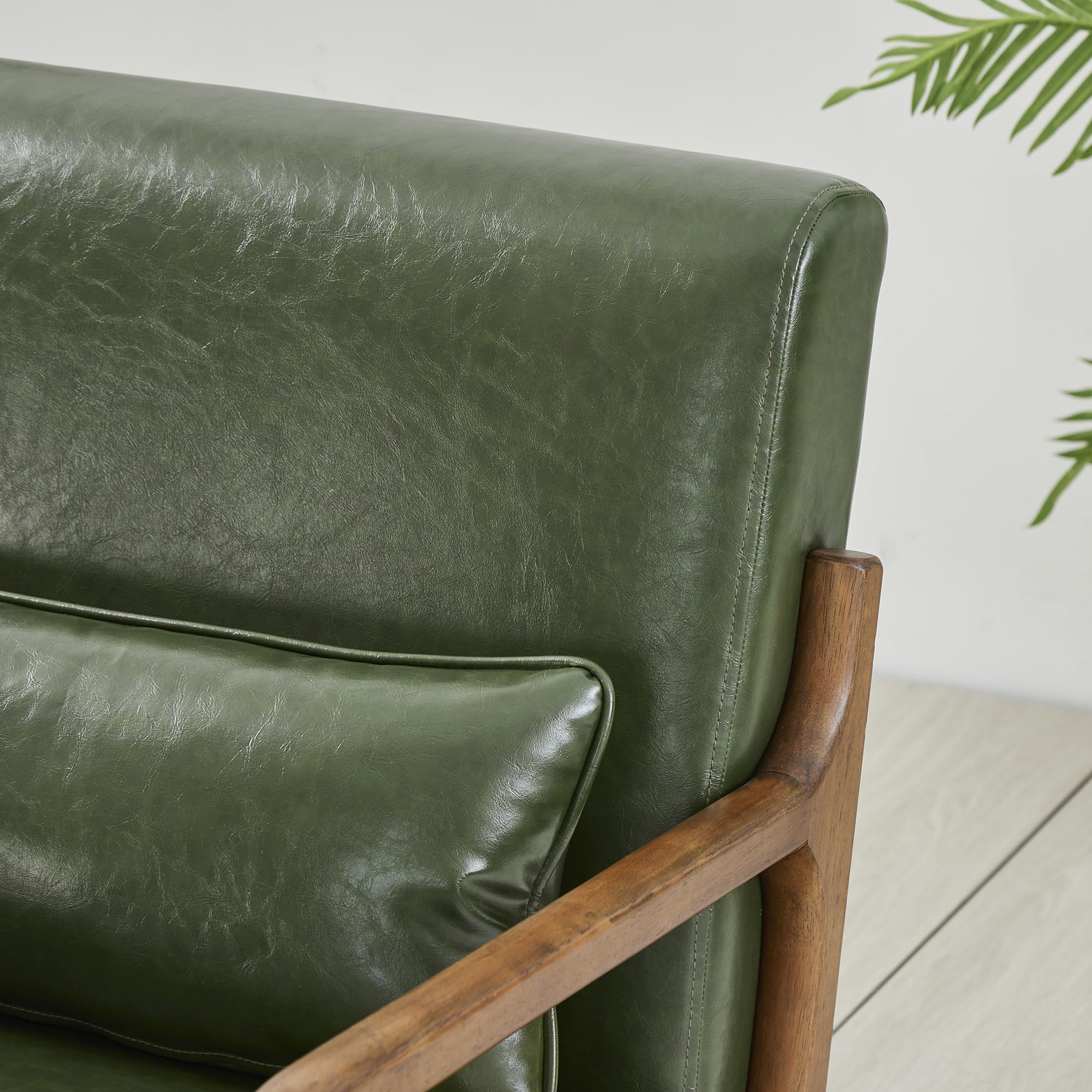 Glitzhome 2 Set Mid Century Black Accent Armchair, Single Reading Armchair PU Leather Lounge Chair with Walnut Ruberwood Frame