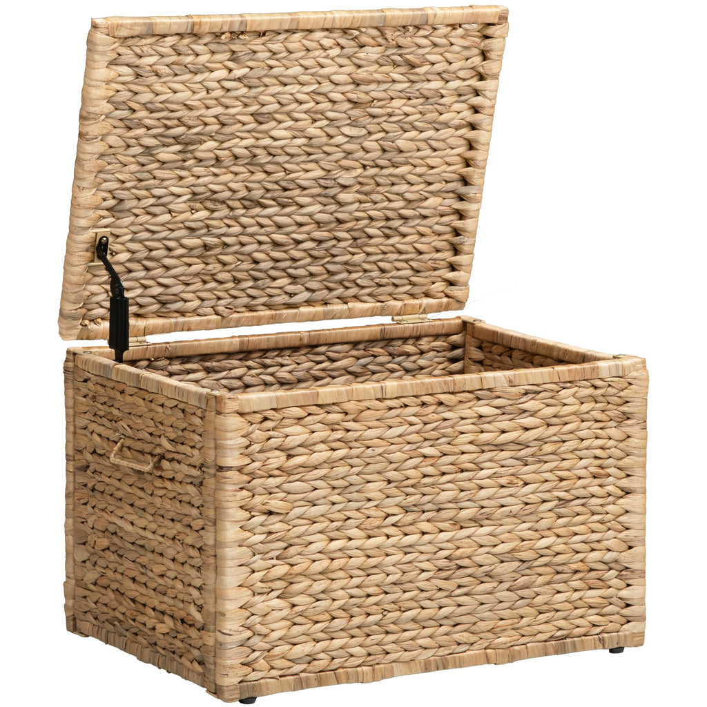 eHemco Heavy-duty Water Hyacinth Wicker Storage Trunk with Metal Frame, 30 by 17.5 by 17.5 Inches, Brown Wash