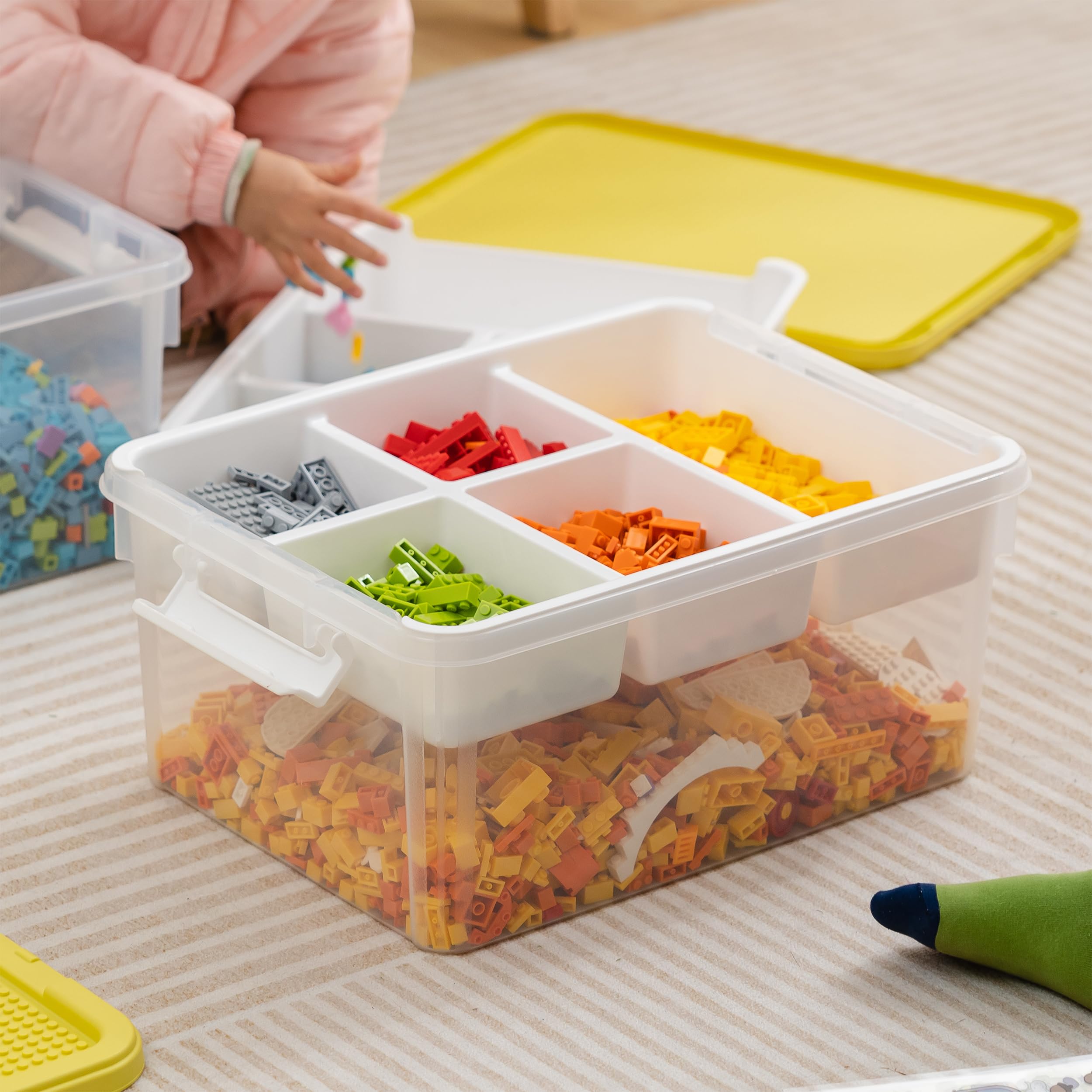Citylife 17 QT Plastic Storage Box with Building Baseplate Lid and Removable Tray Craft Organizers and Storage Clear Storage Container for Organizing Bead, Tool, Sewing