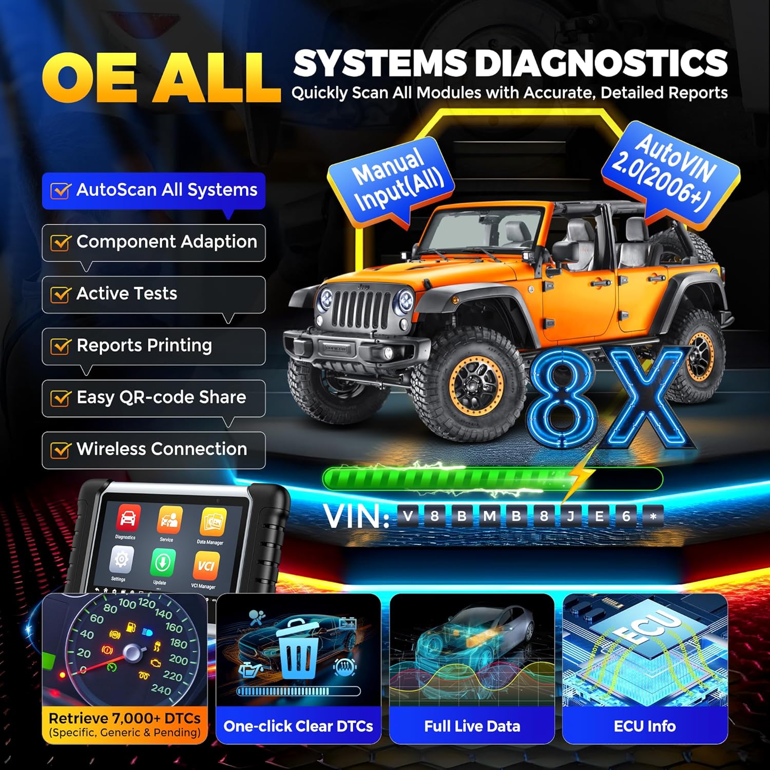 Autel Scanner MaxiCOM MK808BT PRO, 2026 Bidirectional Tool as MK900BT, Up Ver. of MK900 MaxiCheck MX900 MK808S MX808S, 3000+ Test, 28+ Service, All System Diagnostic, Injector Coding, FCA Android 11