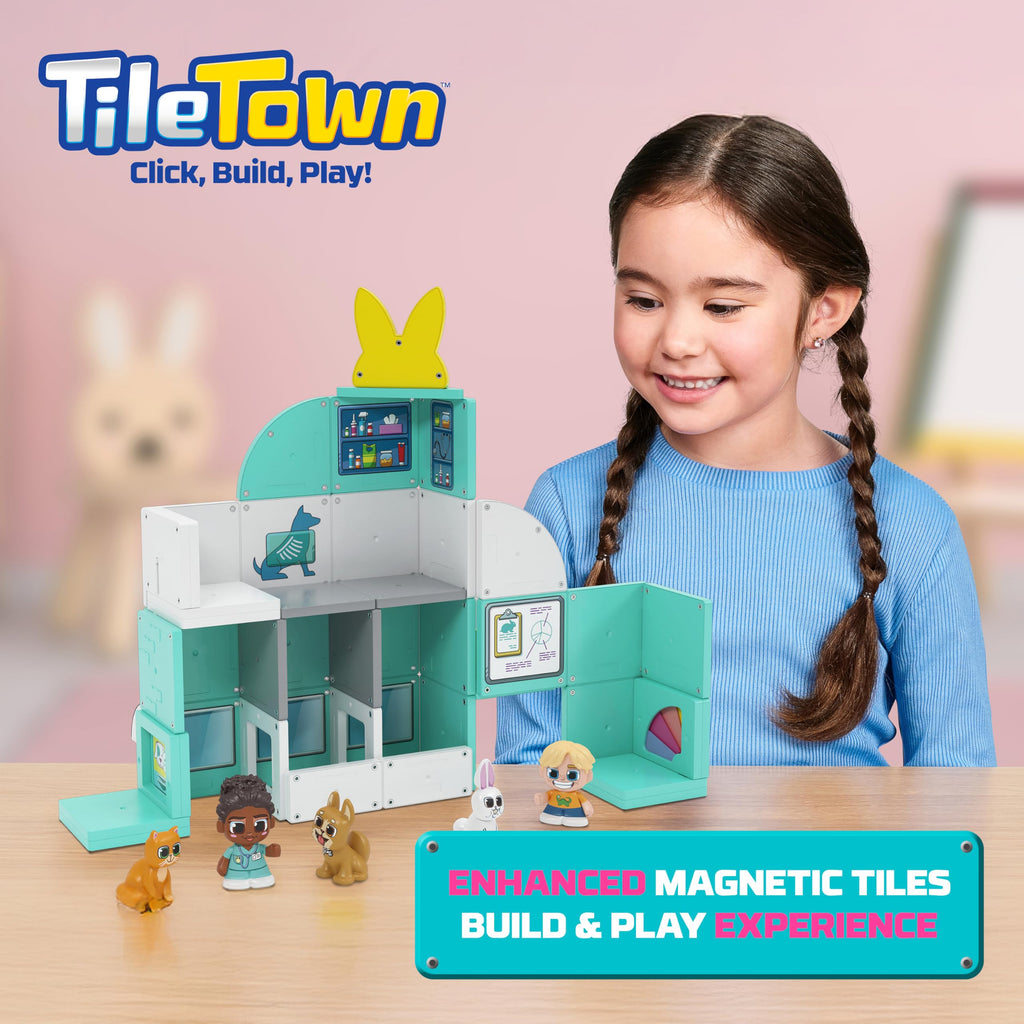 Tile Town Fire Station Magnetic Tiles Set, 66 Piece Kids Magnet Toy, Innovative Action Play Magnetic Tile Building Set Ages 3-6, Amazon Exclusive
