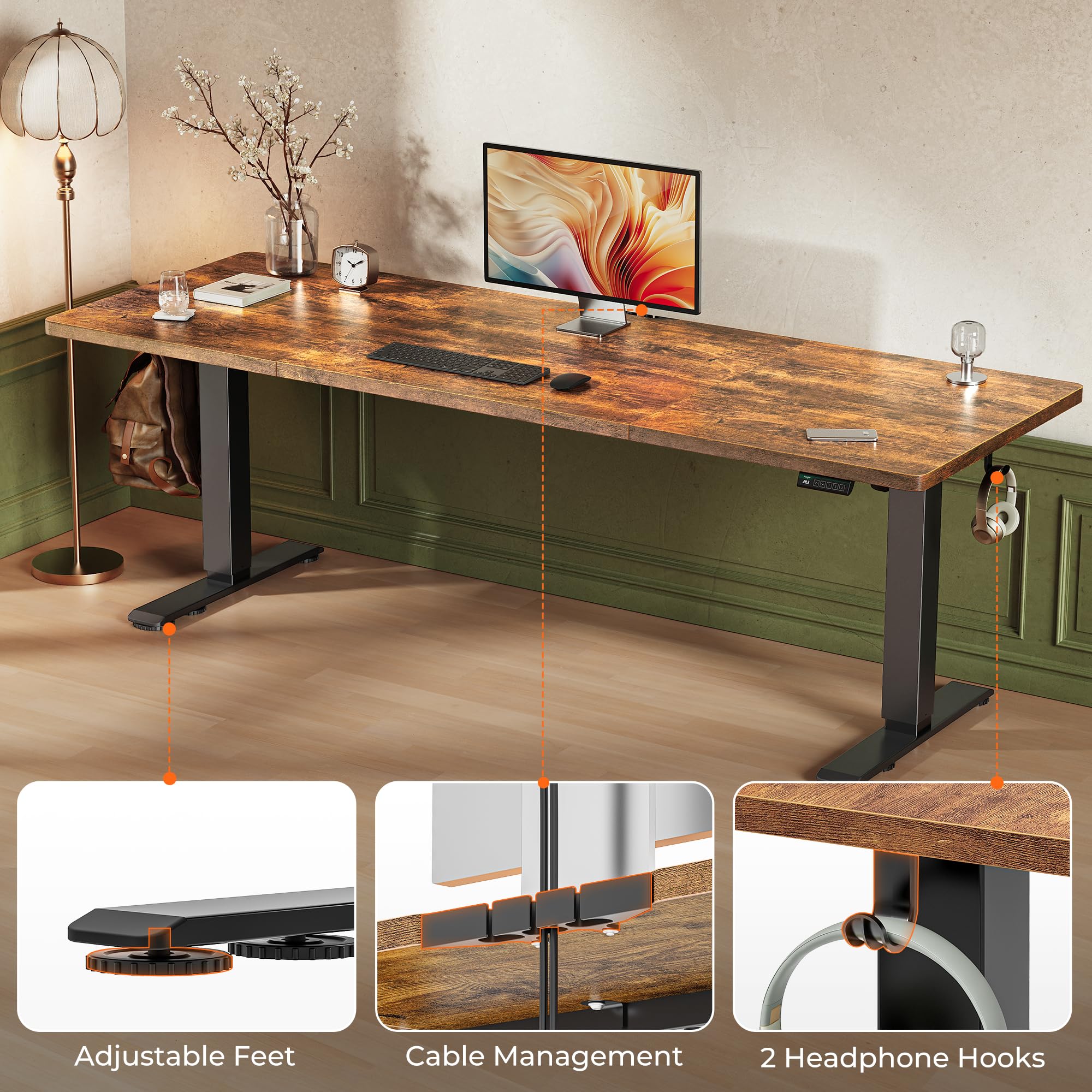 Huuger 48 x 28 Large Electric Standing Desk, Height Adjustable Desk, 27.6" Deep Desktop, Stand up Gaming, 2 Hooks, 3 Preset Heights, for Home Office, Black