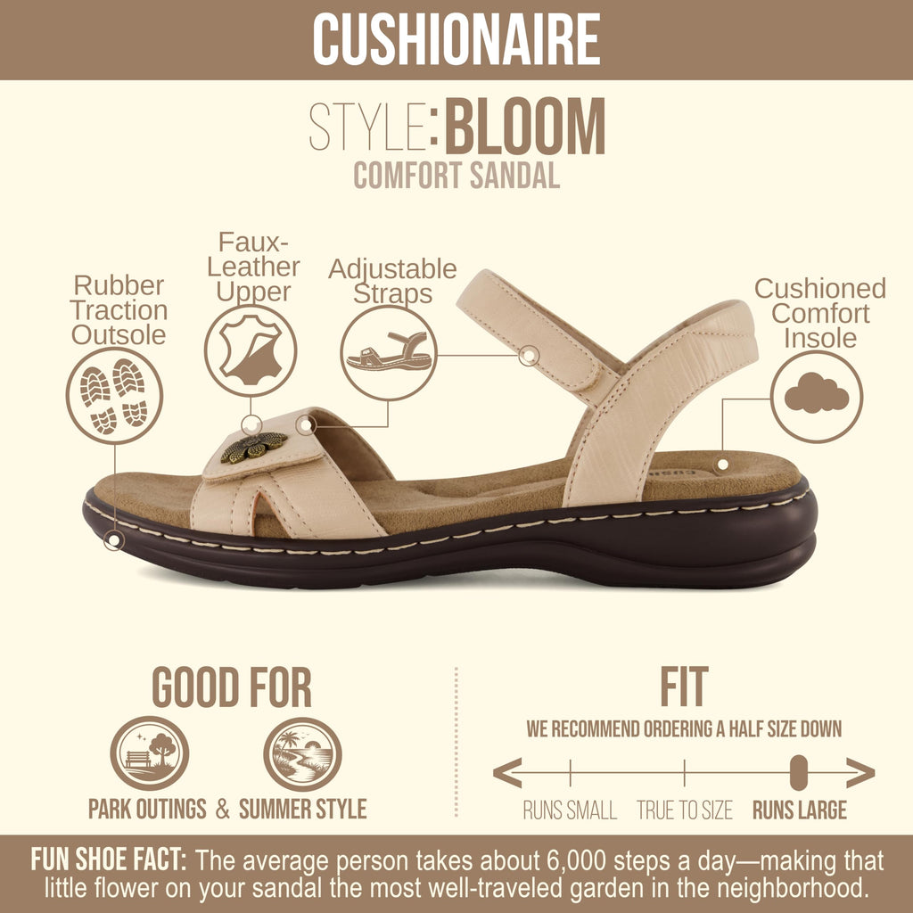 CUSHIONAIRE Bloom Comfortable Dressy Womens Sandals with Arch Support, Adjustable Straps, and Memory Foam Footbed.