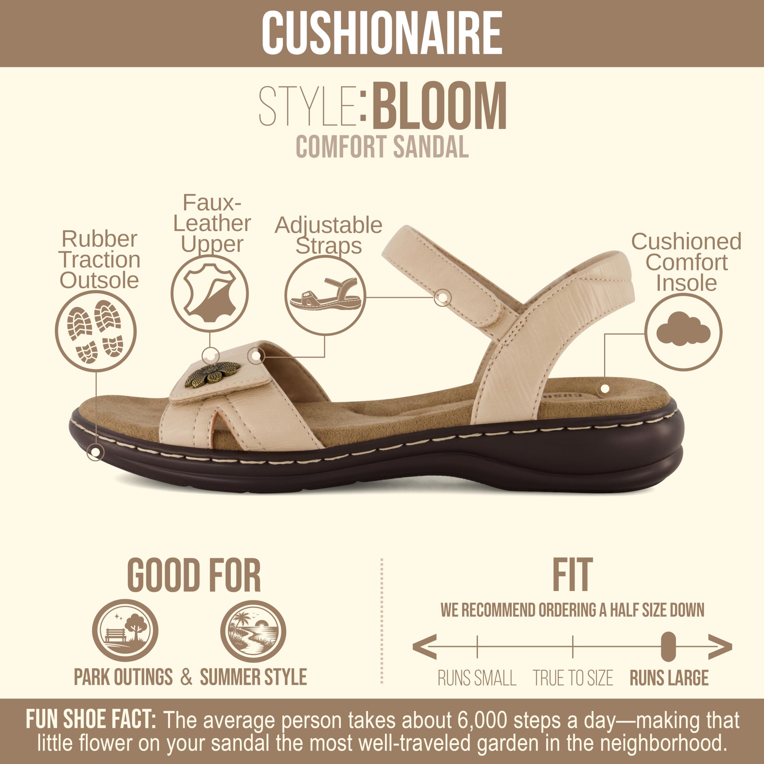 CUSHIONAIRE Bloom Comfortable Dressy Womens Sandals with Arch Support, Adjustable Straps, and Memory Foam Footbed.