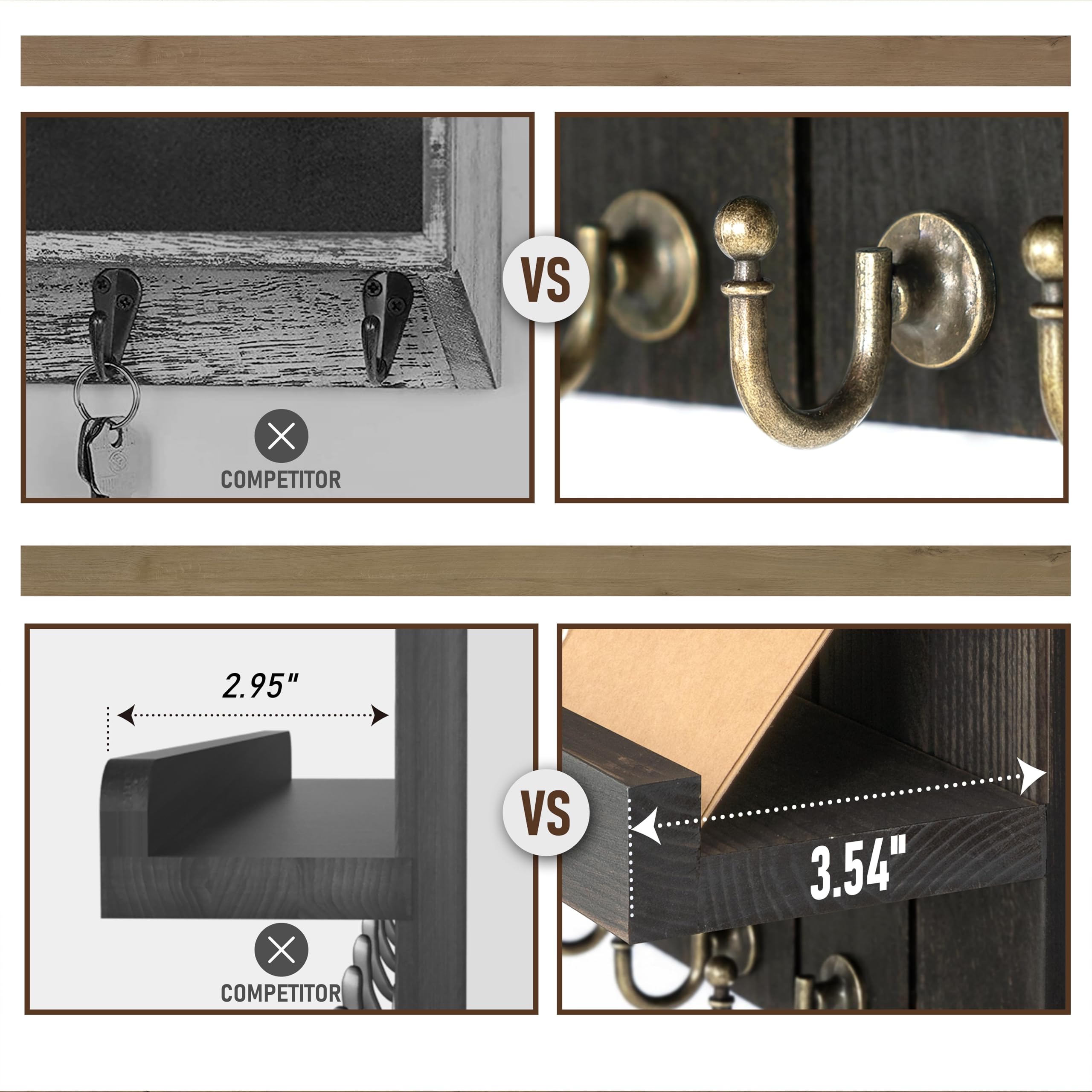 Rebee Vision Acacia Wood Key Holder Wall Mount – Farmhouse Key Holder for Wall & Mail Organizer with Shelf for Home Decor – Ideal for Apartment Essentials (Acacia Wood, 3.54" x 10" x 7.28")