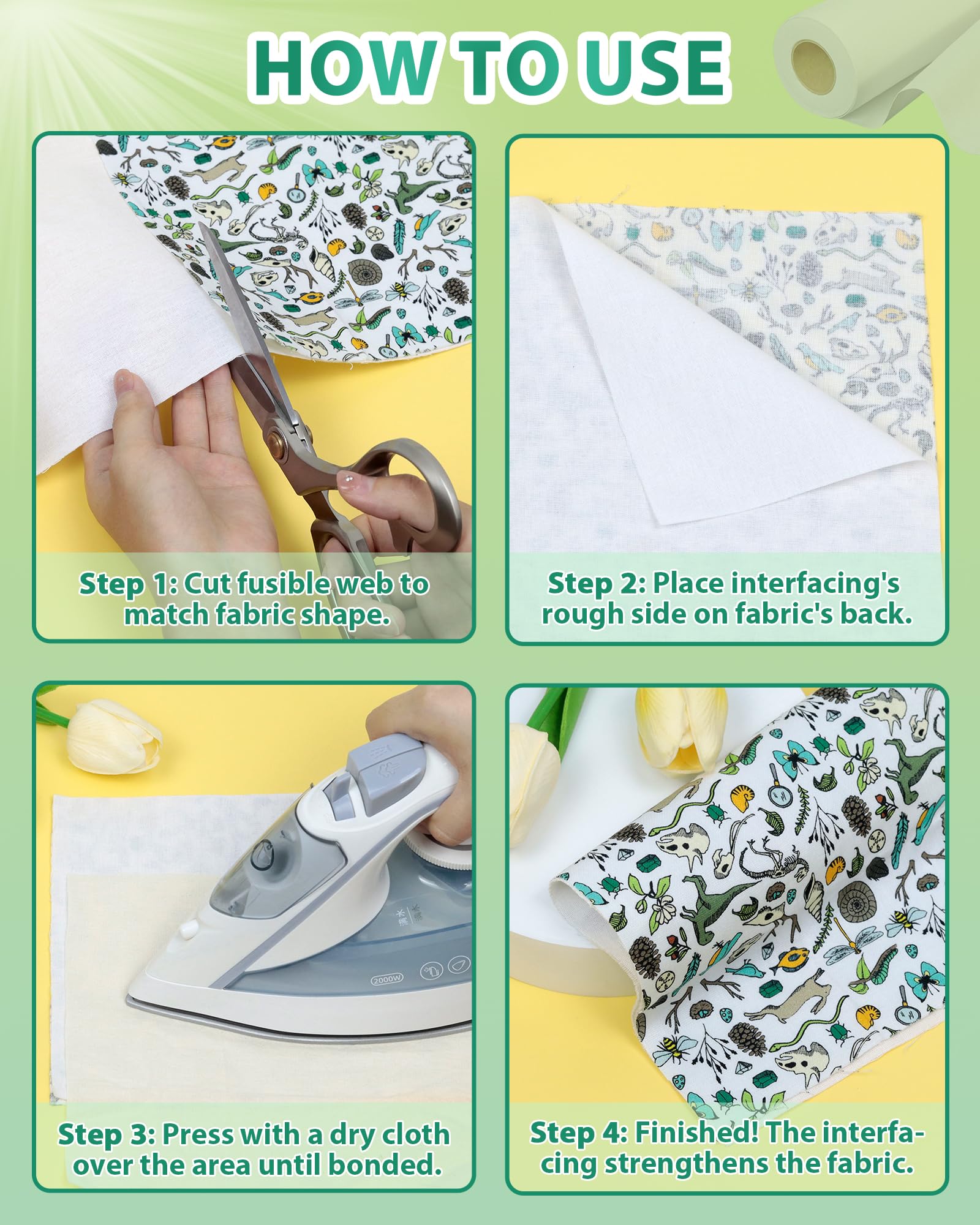 PLANTIONAL Woven Cotton Iron-On Fusible Interfacing: 10.6 inch X 10 Yards White Medium Weight 100% Cotton Single-Sided Interfacing for t-Shirt Quilts Blouses Dress Shirts Collars DIY Crafts Supplies