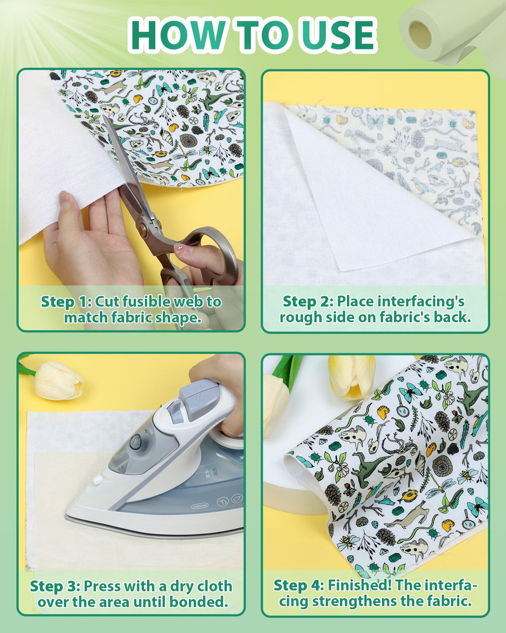 PLANTIONAL Woven Cotton Iron-On Fusible Interfacing: 10.6 inch X 10 Yards White Medium Weight 100% Cotton Single-Sided Interfacing for t-Shirt Quilts Blouses Dress Shirts Collars DIY Crafts Supplies