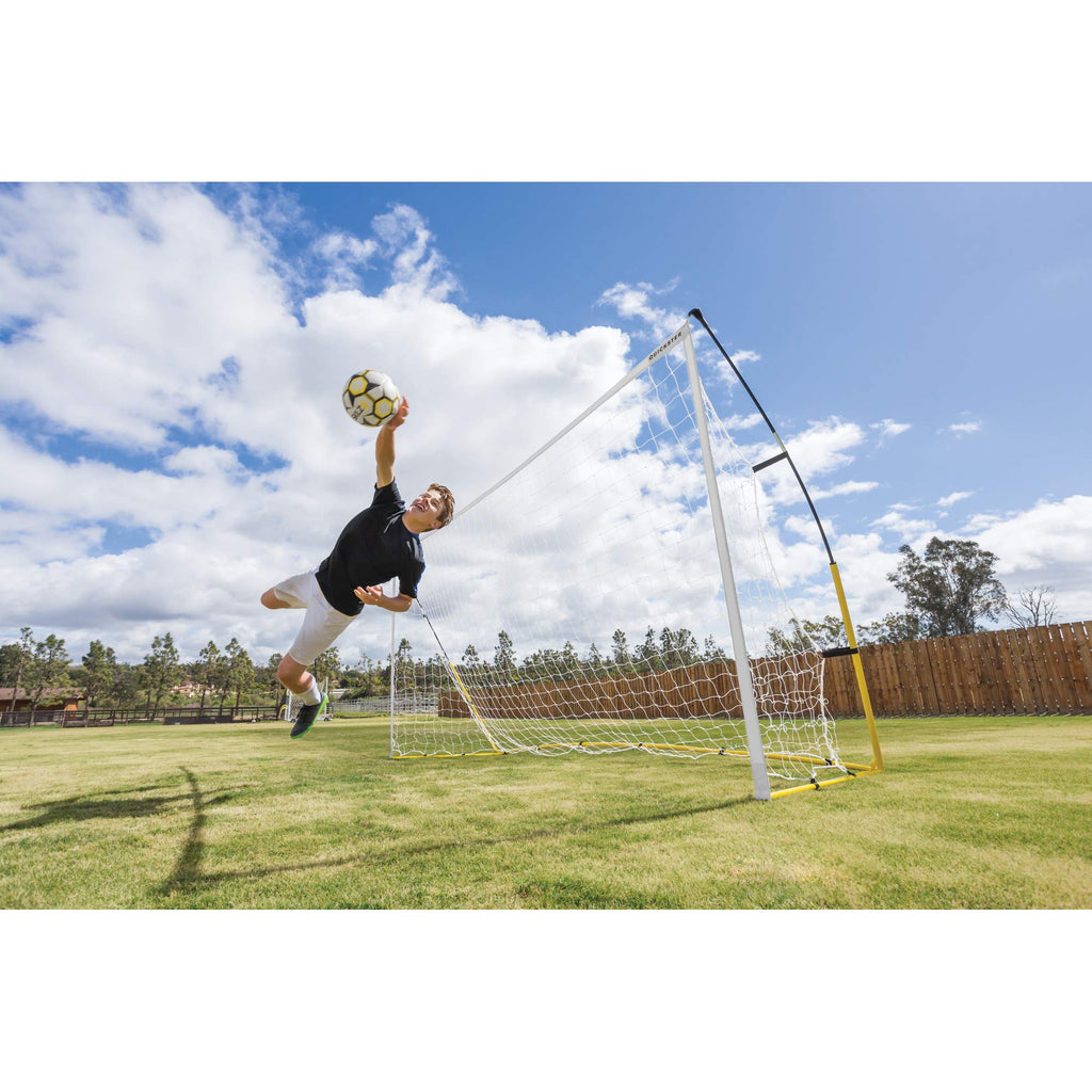 SKLZ Quickster Soccer Goal - Portable Goal for Backyard & Field - Durable Tension-Tite Frame & Heavy Gauge 2-Ply Net - Adjustable Click-Lock Poles, Metal Stakes - Carrying Case with Handle