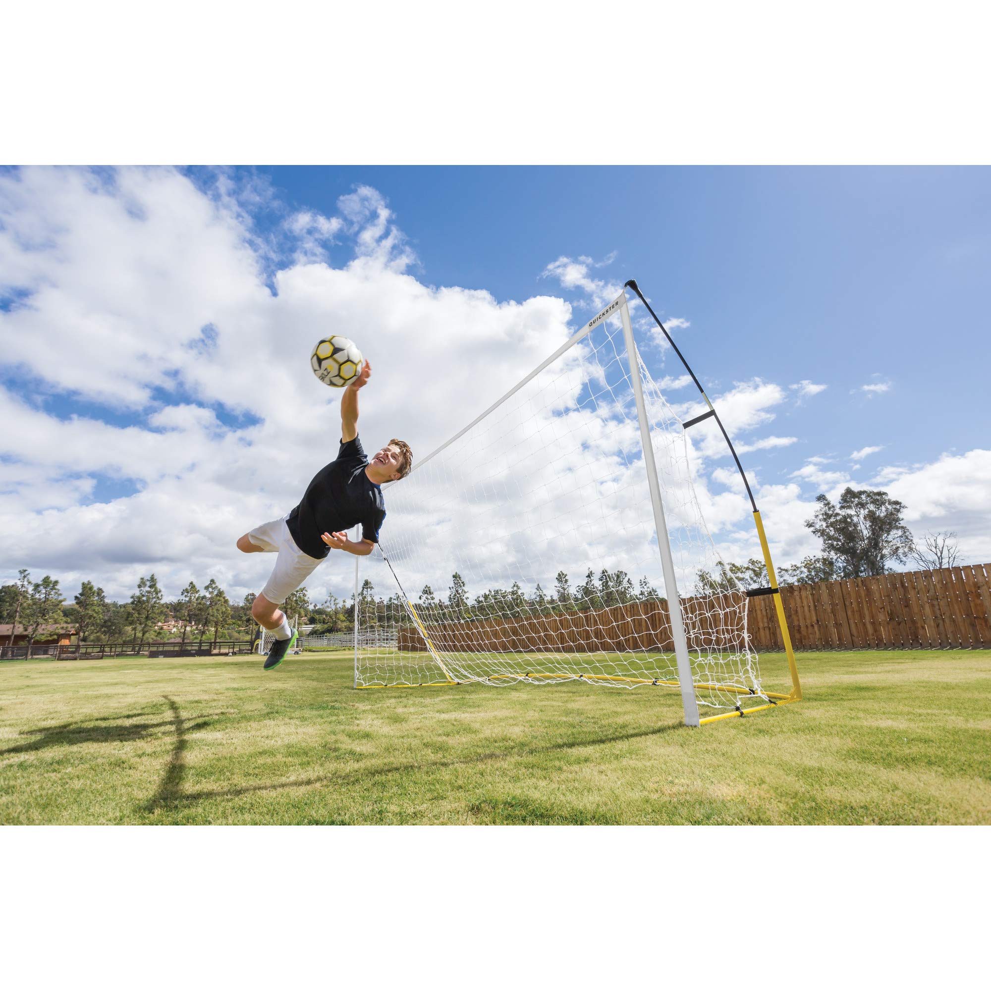 SKLZ Quickster Soccer Goal - Portable Goal for Backyard & Field - Durable Tension-Tite Frame & Heavy Gauge 2-Ply Net - Adjustable Click-Lock Poles, Metal Stakes - Carrying Case with Handle