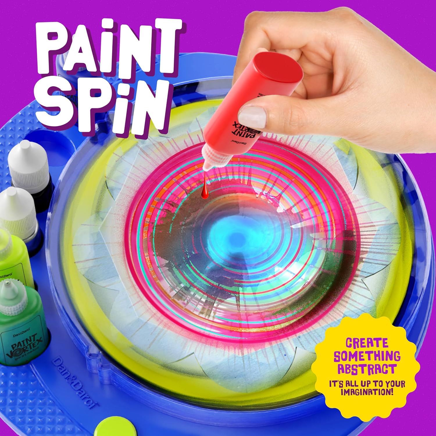 Dan&Darci Paint Vortex Spin Art Machine - Kids Art Kit for Boys & Girls Ages 6+, Motorized Spinner with Splash Guard, Metallic Paints & 20 Artboards - Birthday Gifts for Girls - Craft Kit