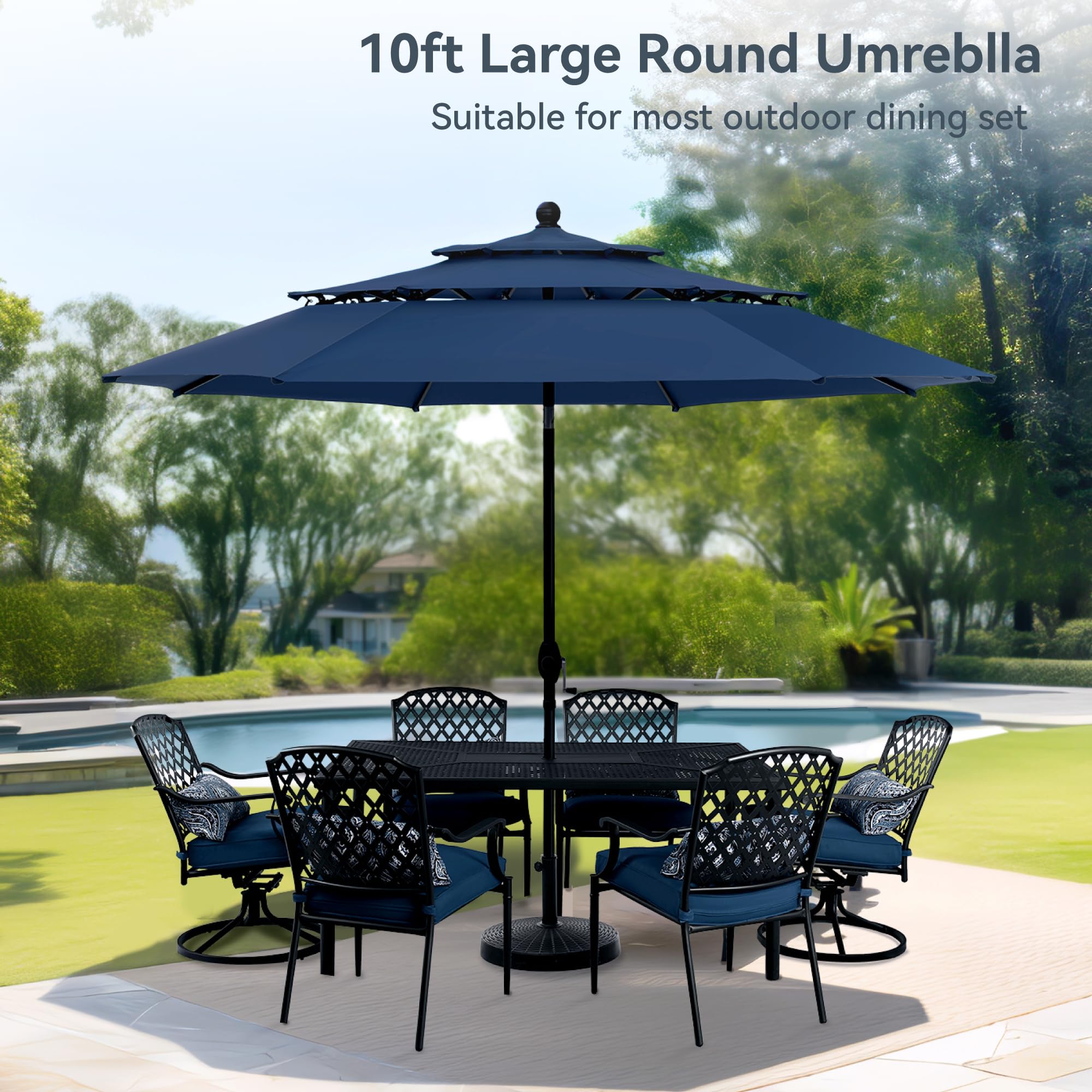 PHI VILLA 10ft Patio Umbrellas, Outdoor 3 Tier Vented Large Market Table Umbrella with 8 Sturdy Ribs and 1.5" Umbrellla Pole for Lawn Poolside Garden Terrace, Beige(No Base)