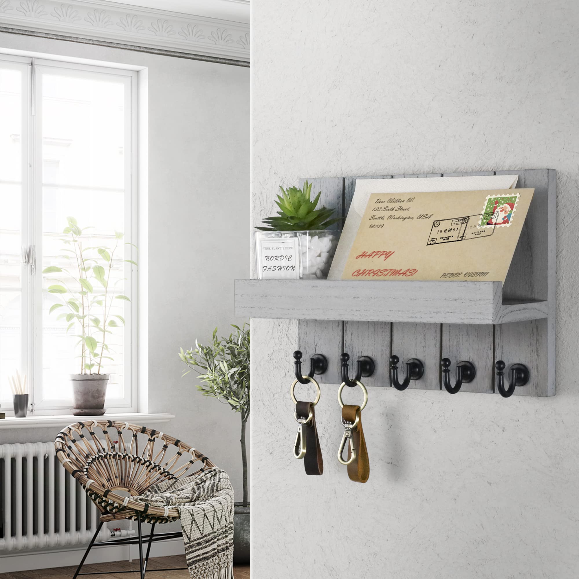 Rebee Vision Acacia Wood Key Holder Wall Mount – Farmhouse Key Holder for Wall & Mail Organizer with Shelf for Home Decor – Ideal for Apartment Essentials (Acacia Wood, 3.54" x 10" x 7.28")