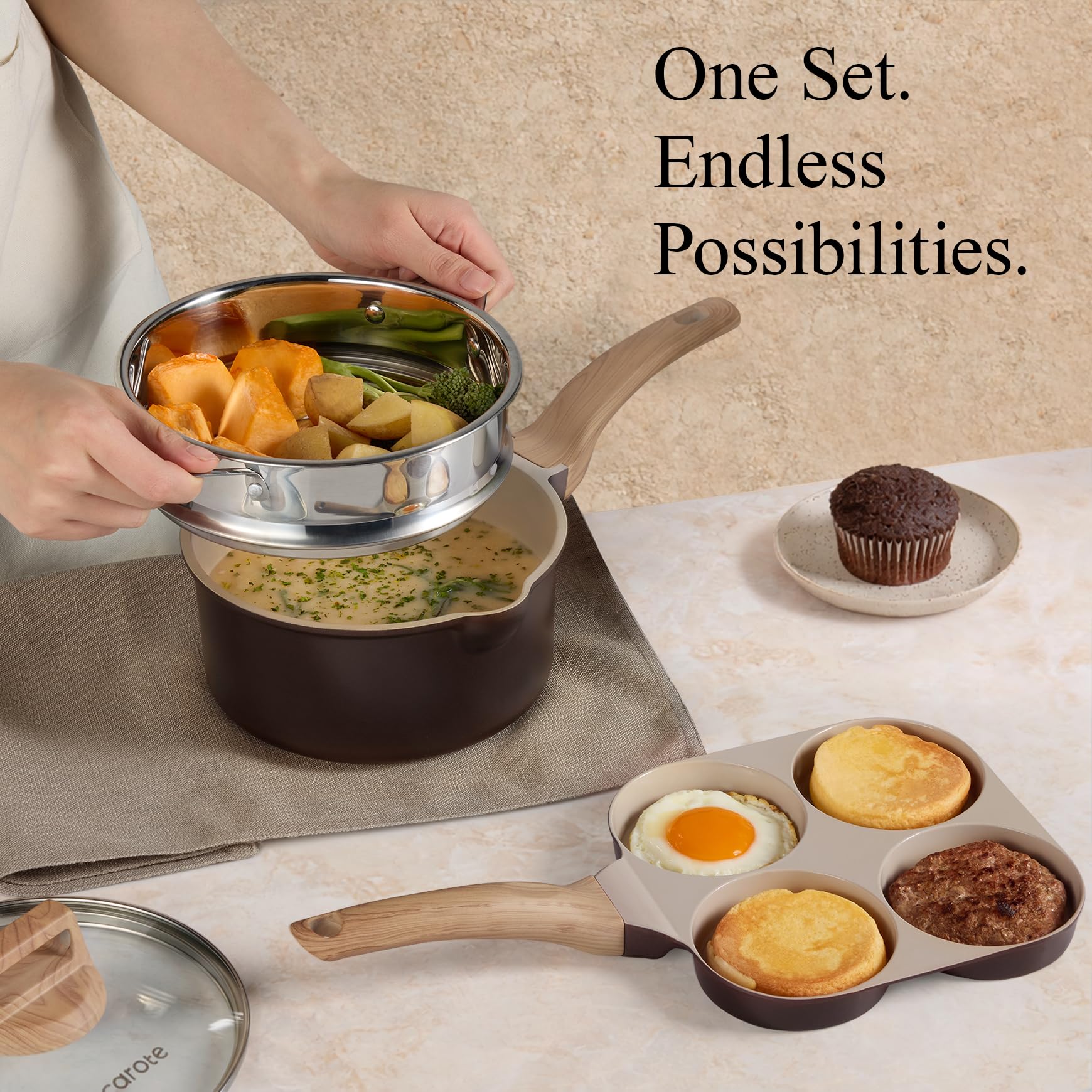 CAROTE 21pcs Pots and Pans Set Nonstick, Cookware Set Black Induction Kitchen Cooking Set w/Frying Pans & Saucepans(PFOS, PFOA Free)