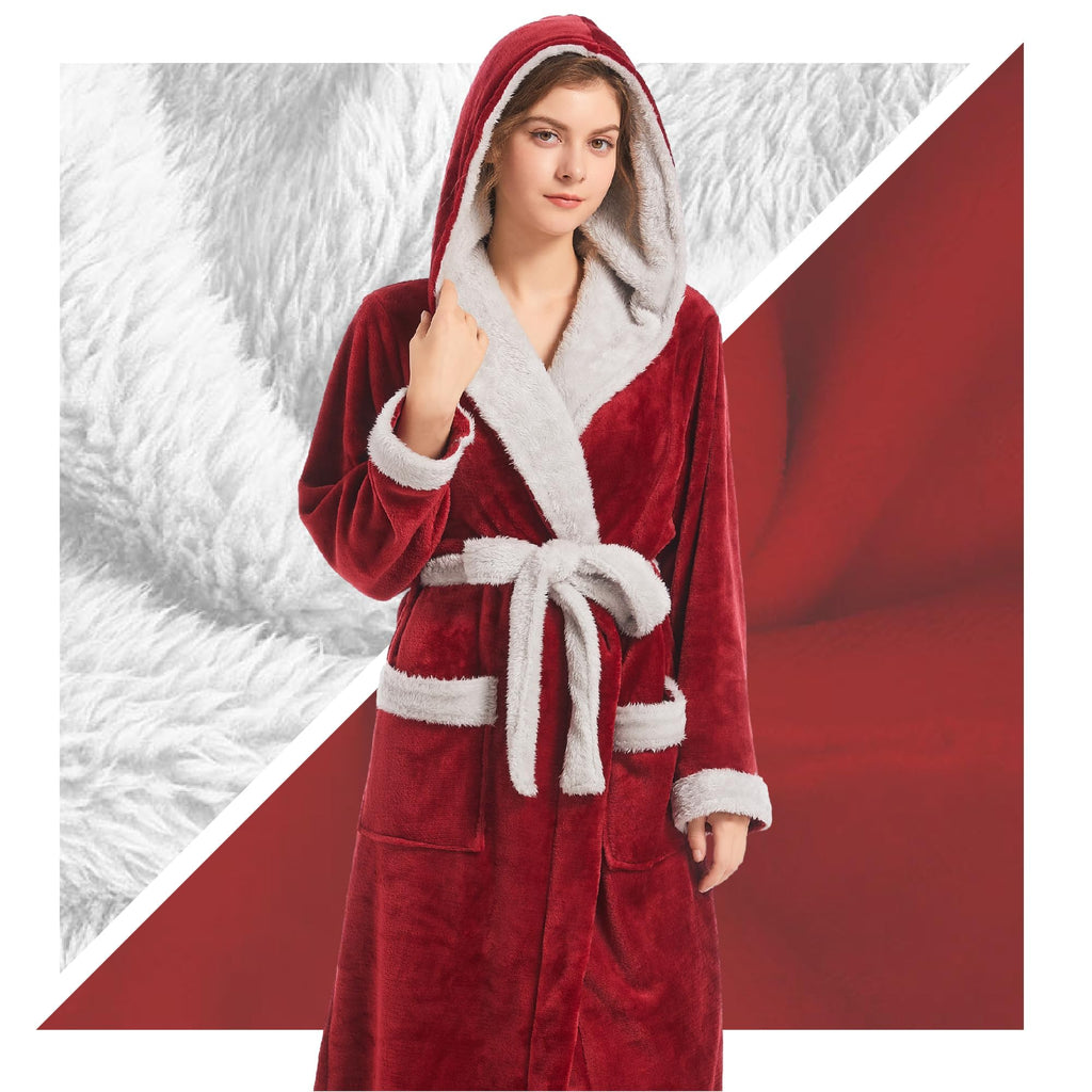 Inner Wish Women Hooded Plush Robe, Fleece Highly Absorbent Cozy Warm Bathrobe
