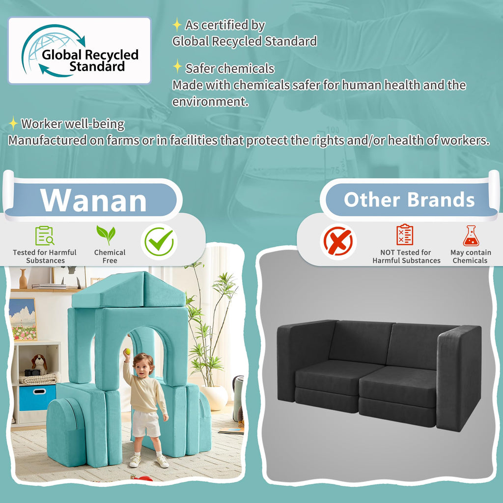 wanan Kids Couch 10PCS, Modular Kids Play Couch for Playroom Bedroom, 10 in 1 Multifunctional Kid Sofa for Playing, Creativing, Sleeping, Indoor Toddler Couches for Boys and Girls(Dark Grey)