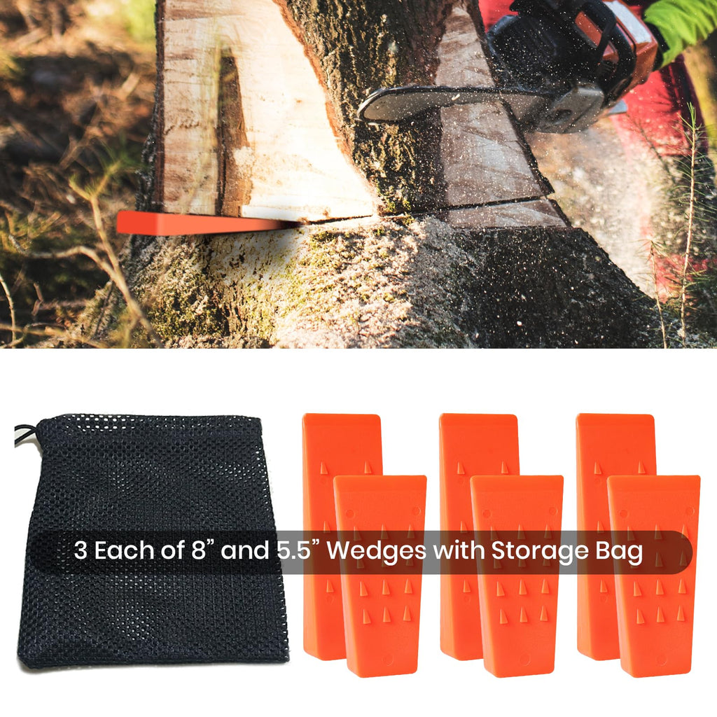 AR-PRO 6 Pack Tree Felling Wedges with Spikes for Safe Tree Cutting – 5.5” Wedges with Storage Bag; 6 Felling Dogs to Guide Trees Stabilize and Safely to Ground for Loggers and Fallers
