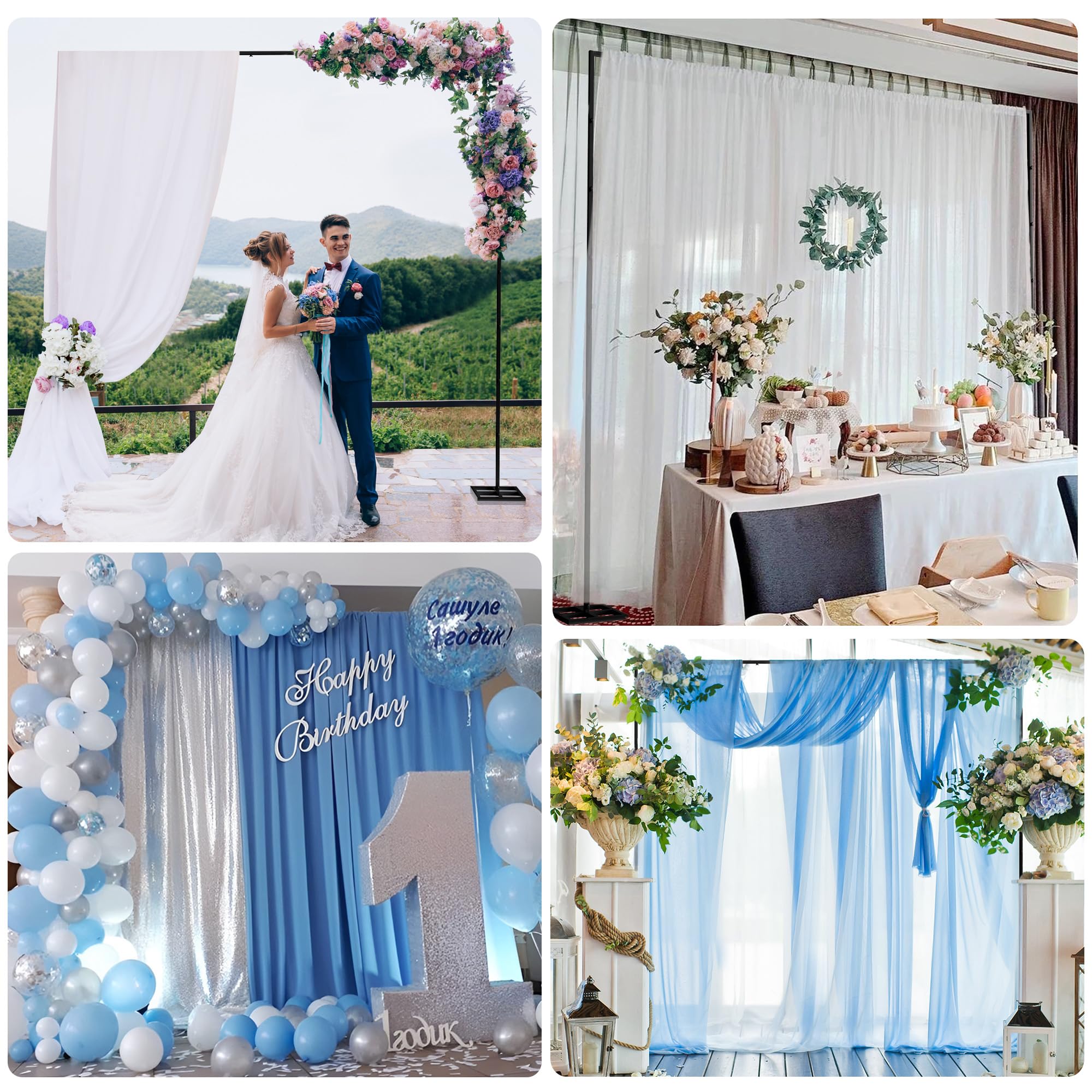 Fomcet 10FT x 10FT Backdrop Stand Heavy Duty with Base, Black Portable Adjustable Pipe and Drape Backdrop Stand Kit, Square Metal Arch Party Frame for Wedding Birthday Parties Banquet Decorations