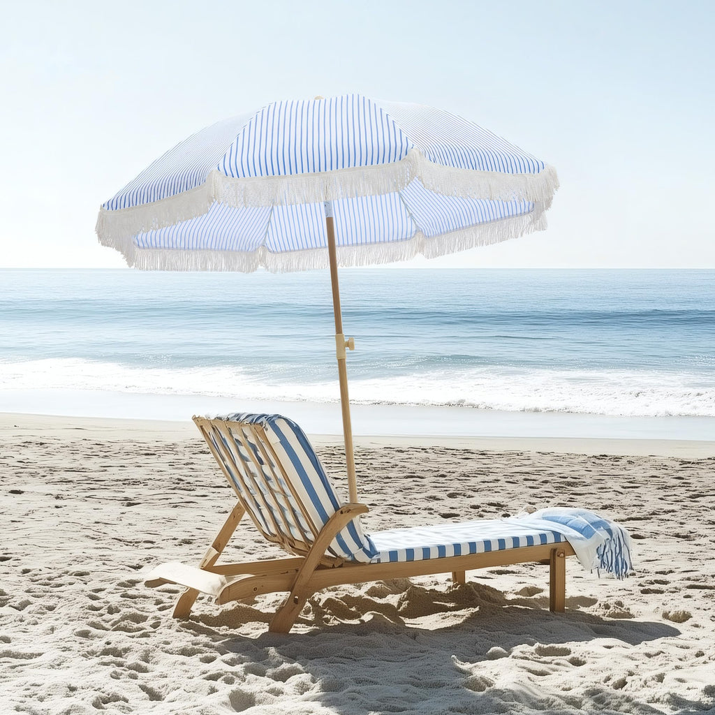 6.5FT Boho Patio Umberlla with Fringe,UPF50+ Outdoor Umbrella with Fiberglass Ribs and Push Button Tilt,Tassels Umbrella for Beach,Terrace,Picnic