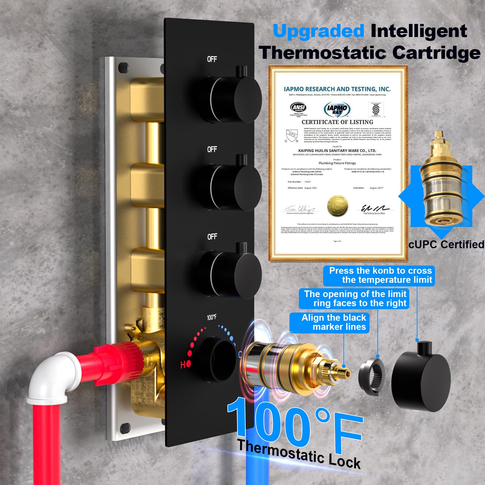 HOMEDEC 2 Way Shower Diverter Valve Brass Dual Functions Thermostatic Shower Mixing Valve Kit 3 Handle Flow Control Valve, 3/4 Inch Inlet, Can Use All Options At a Time, Matte Black