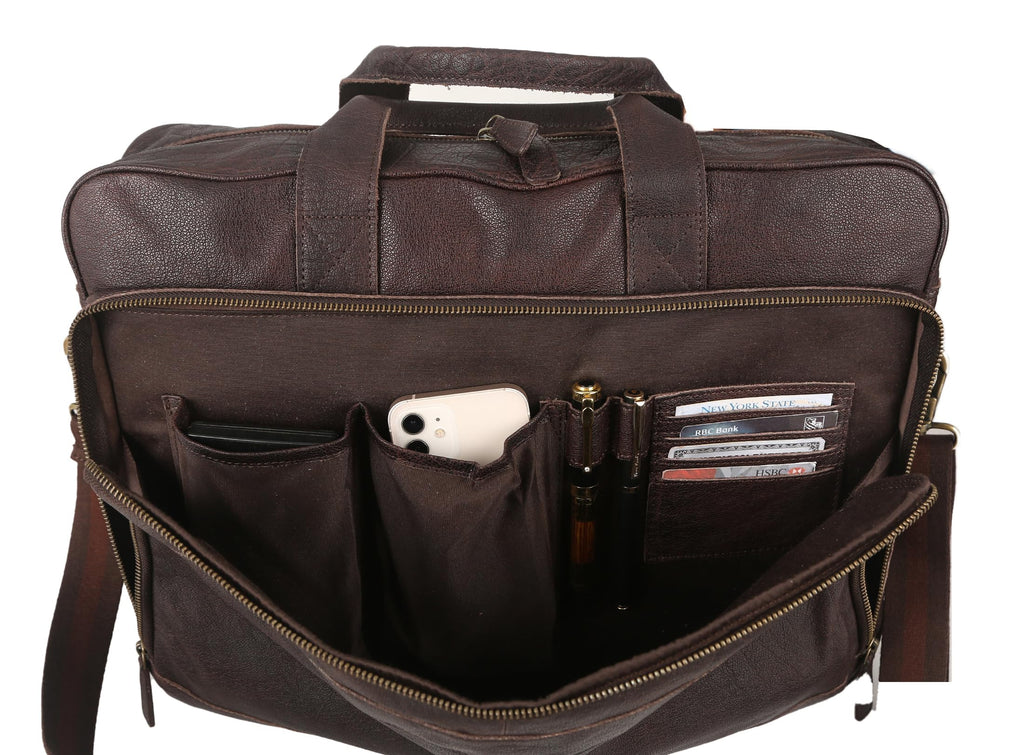 Leather briefcase 18 Inch Laptop Messenger Bags for Men and Women Best Office briefcase Satchel Bag (Black)
