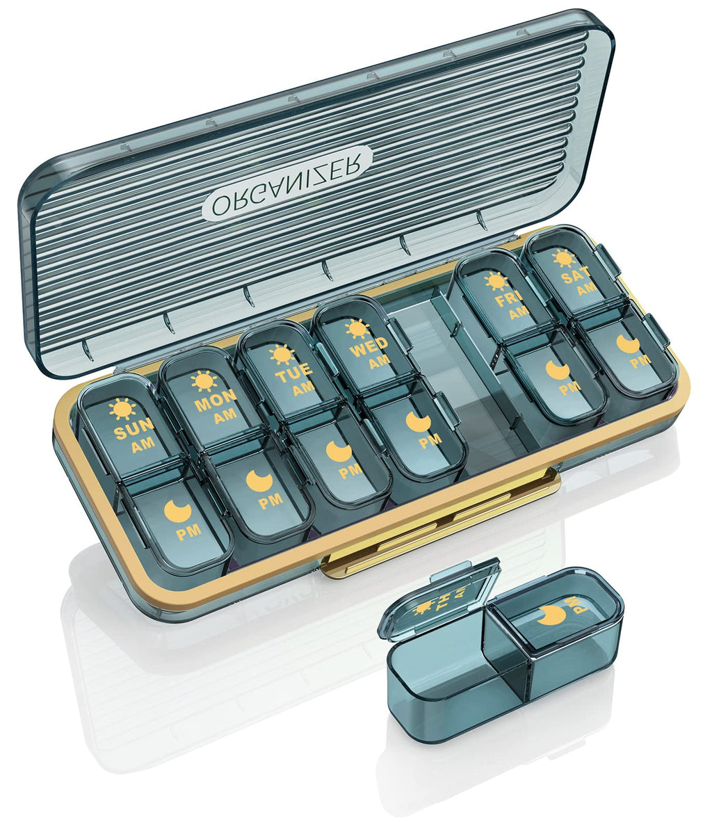 Pill Organizer 2 Times A Day, 7 Day Am Pm Pill Box - Acedada Weekly Pill Organizer Twice A Day, Portable Removable Daily Medicine Container Dispenser Case for Vitamin Fish Oil Supplement, Black Grey