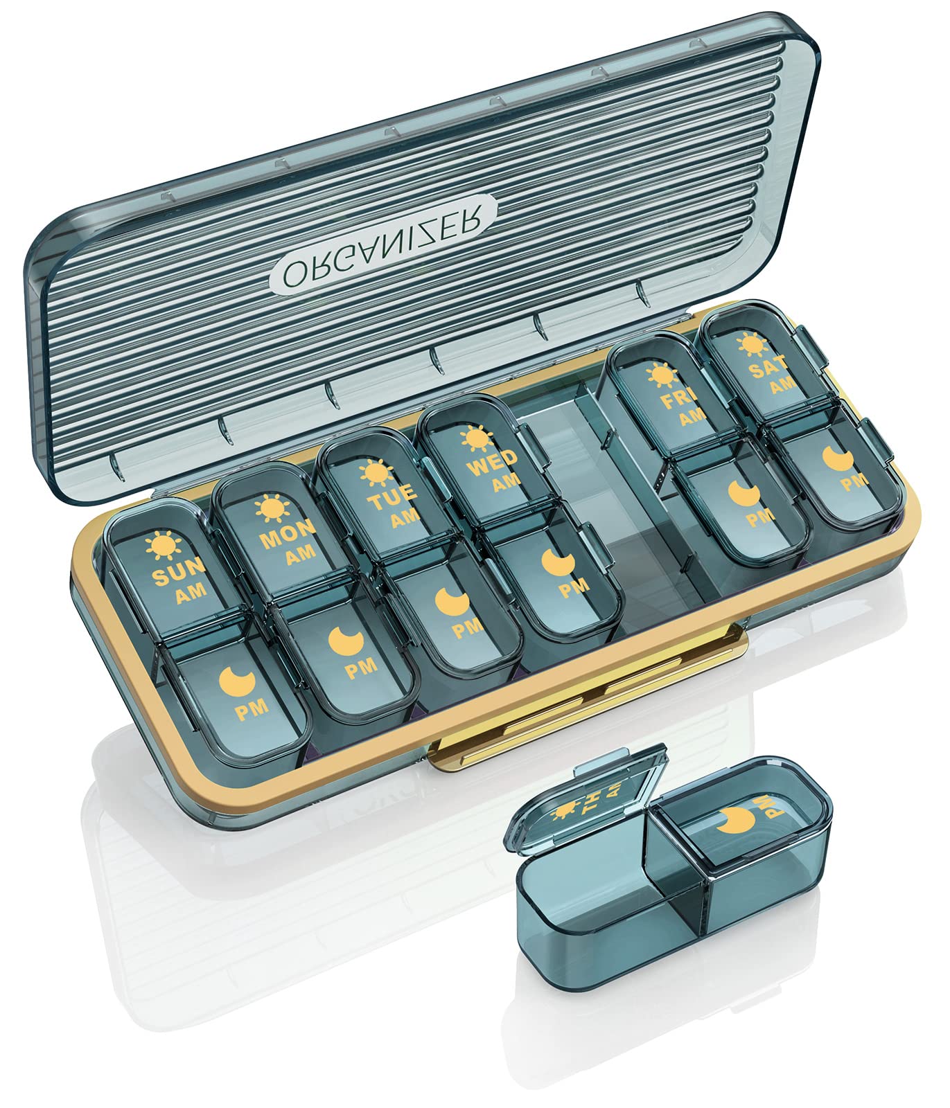 Pill Organizer 2 Times A Day, 7 Day Am Pm Pill Box - Acedada Weekly Pill Organizer Twice A Day, Portable Removable Daily Medicine Container Dispenser Case for Vitamin Fish Oil Supplement, Black Grey