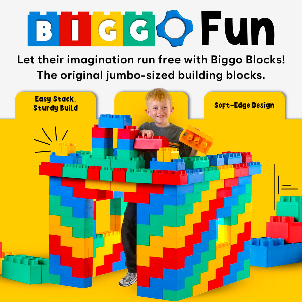 BiggoBlocks Large Building Blocks for Kids Ages 3-8 – 288 Piece Mega Set – Indoor & Outdoor STEM Toy for Boys & Girls