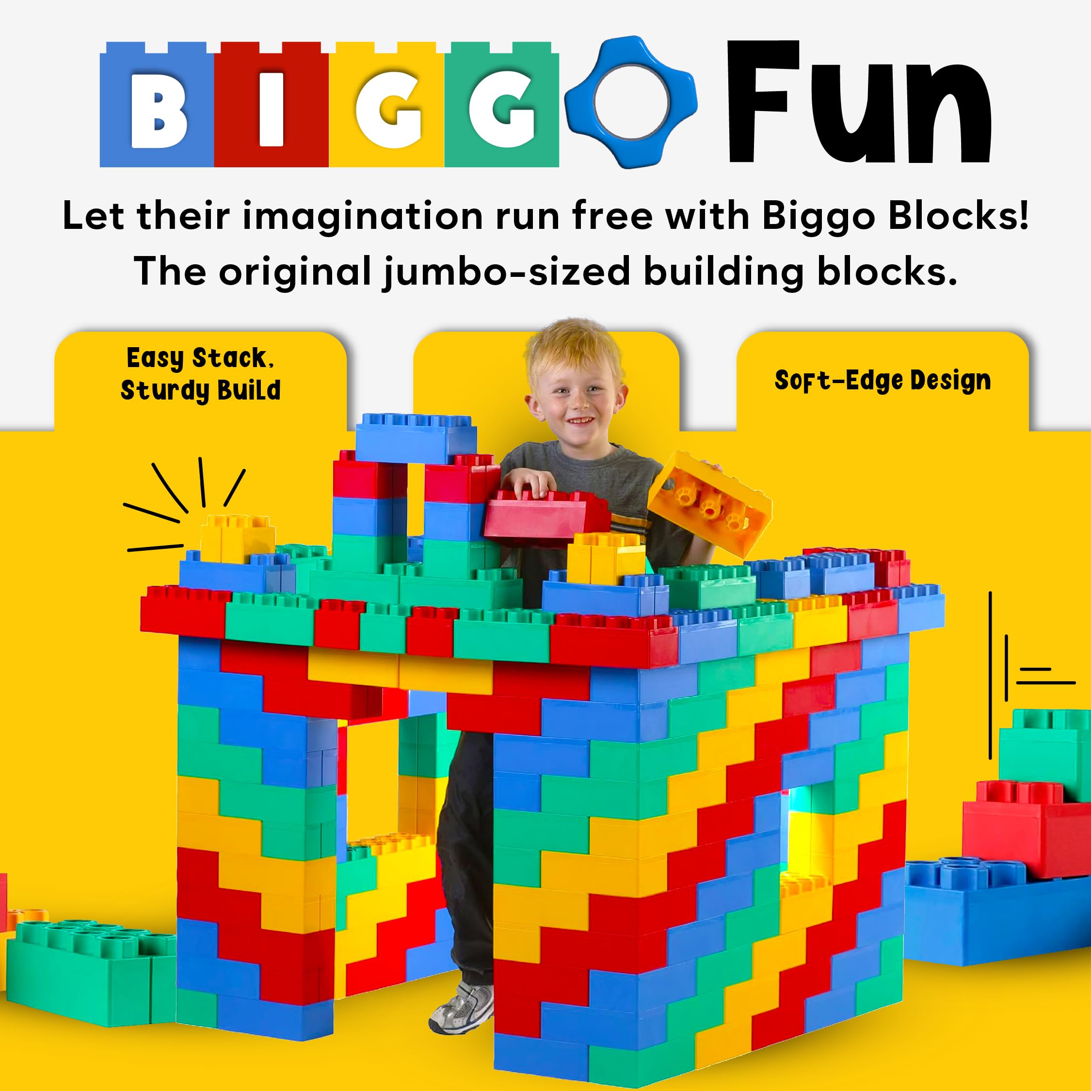 BiggoBlocks Large Building Blocks for Kids Ages 3-8 – 288 Piece Mega Set – Indoor & Outdoor STEM Toy for Boys & Girls