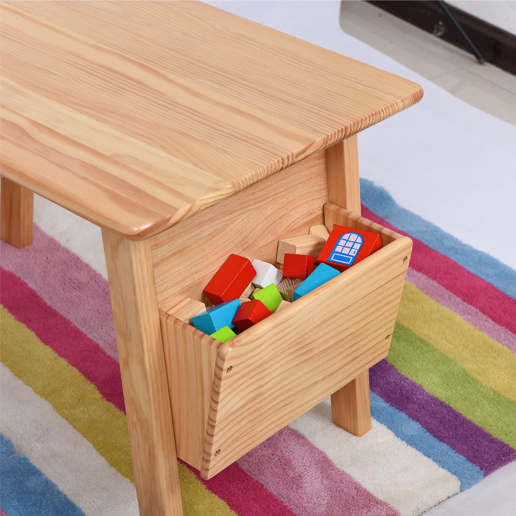 Kids Solid Wood Table and 2 Chair Set with Built-in Storage Cases Children's Storage Table and Chair Set for Toddlers Boys and Girls (Bianca White)