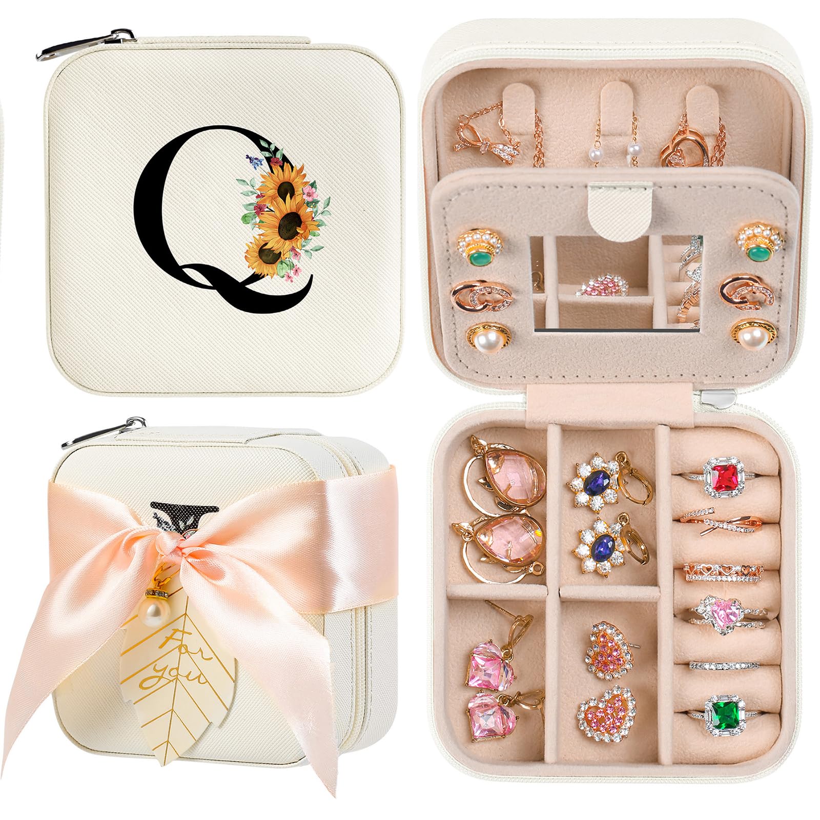 AYGXU Travel Jewelry Box for Women and Girls - Small Case With Initial A-Z - Teacher Gifts