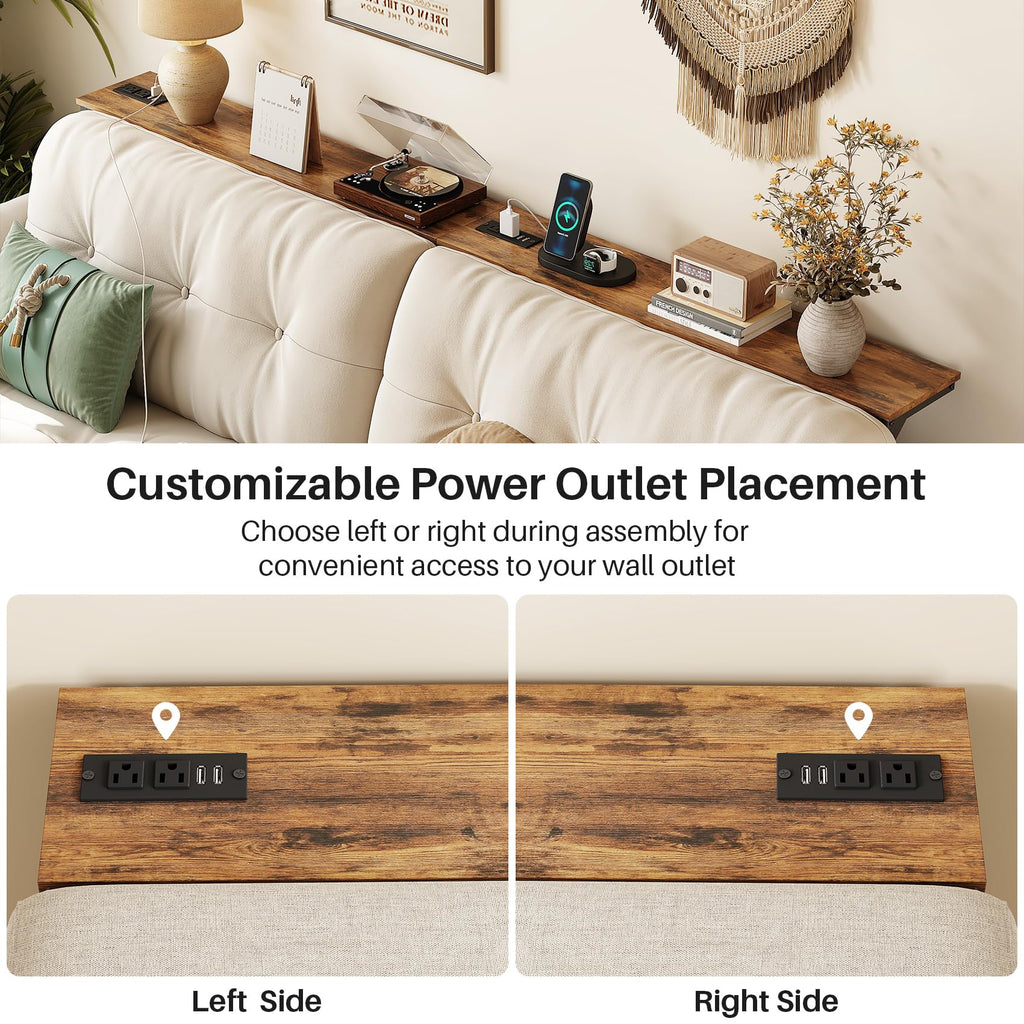 Kitstorack Narrow Sofa Table with Charging Station, 78.8" Behind Couch Table, Adjustable 24.4"-32.7" Height, Modular 2-piece Design for sectionals, entryways, Apartments, and Narrow Living Spaces