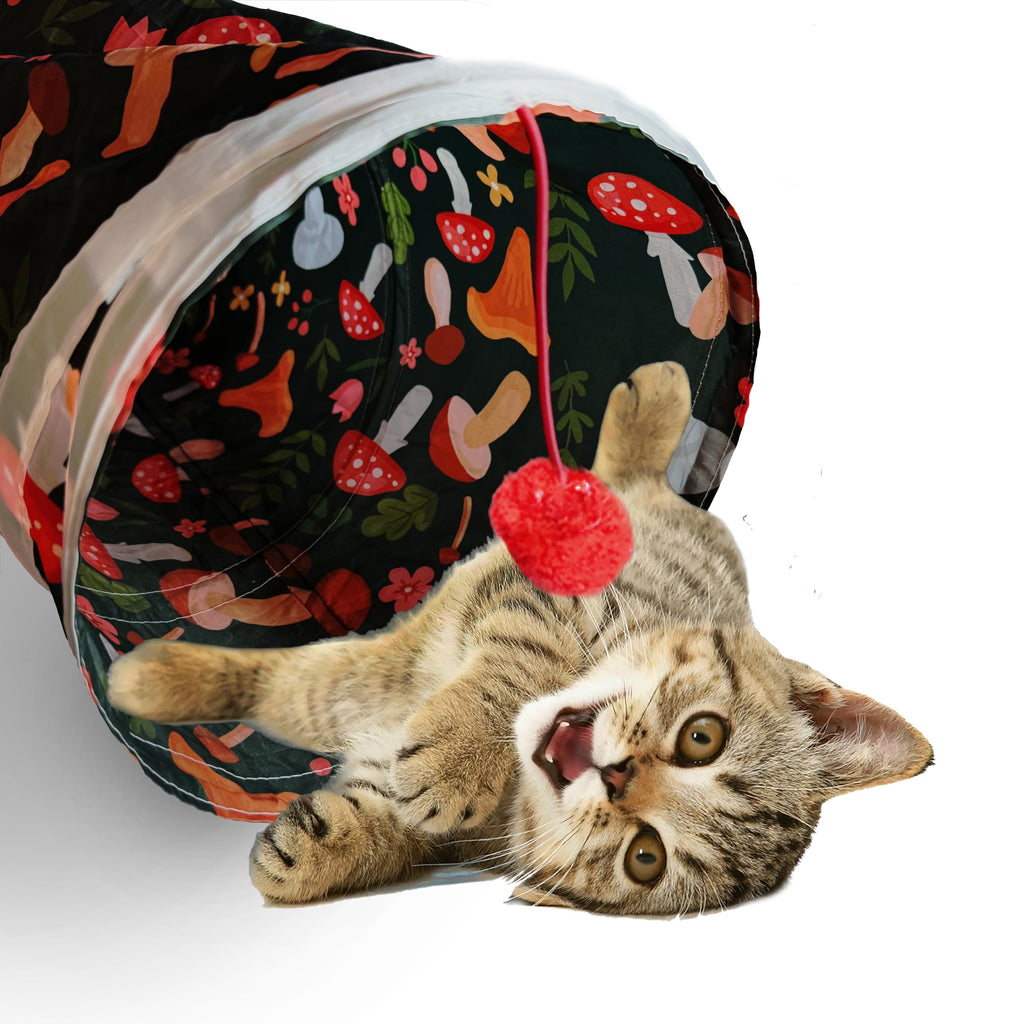 Sheldamy Cat Tunnel, 2-Way Collapsible Play Tunnel, Interactive Toy Maze for Small Animals, Suitable for Kittens, Puppies, Rabbits, Ferrets, Blue & Black
