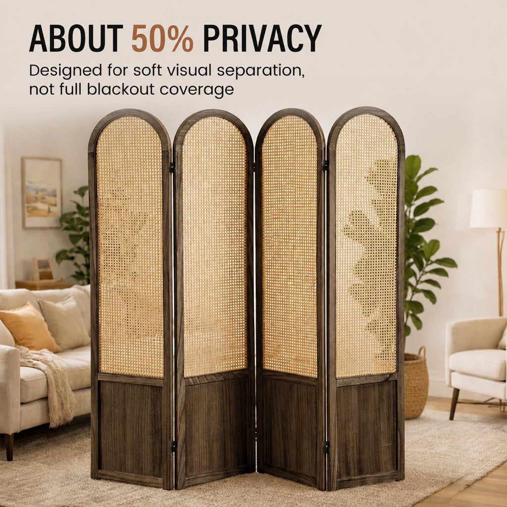 Hand-Woven Rattan Room Divider 3 Panels, 5.9 Ft Tall Wood Room Divider Panel, Partition Screen Divider Wall, Folding Privacy Screen, Wall Divider for Room Separation Home Office - Black