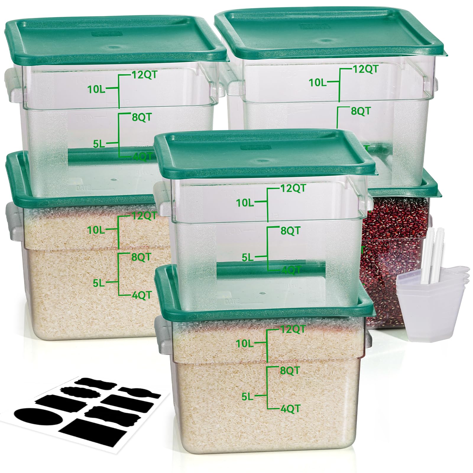 4QT NSF Food Storage Containers: 8 PCS [Food Grade][Hot&Cold Resistant] Commercial Clear Food Storage Containers with Lids for Restaurant Kitchen Proof Dough, Measuring Spoons Included(BPA FREE)