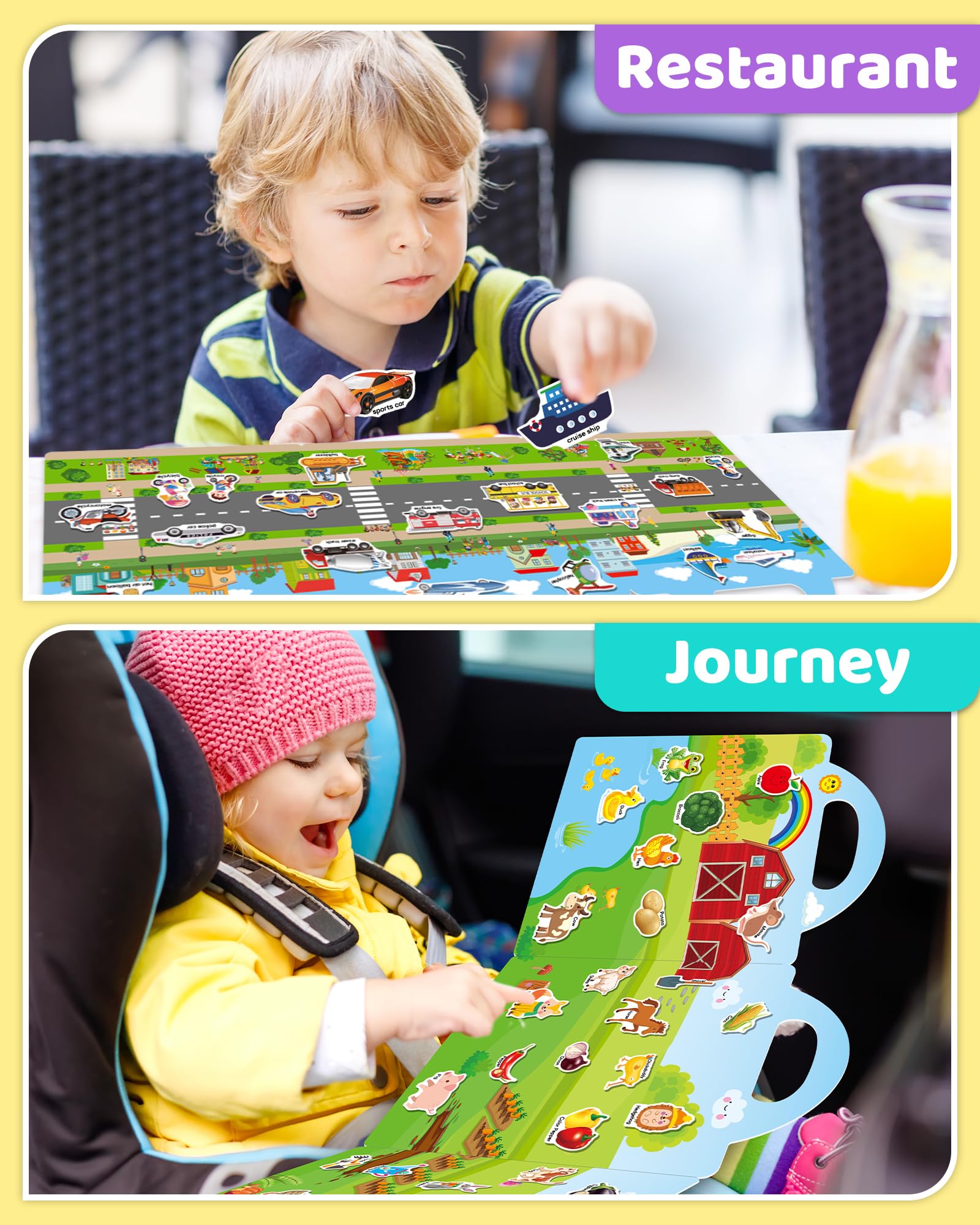 Benresive Reusable Sticker Book for Toddlers, Stickers for Kids, Travel Toys for Arts & Crafts Activities, Birthday Gift for Boys & Girls, Animals Dinosaurs Insects Themes