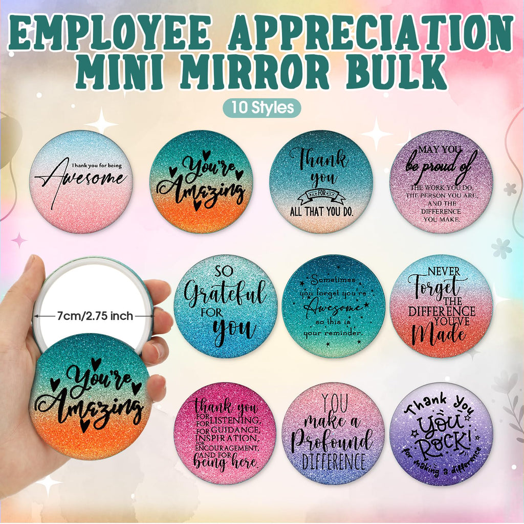 Vercraft 20 Pcs Employee Appreciation Gift for Women Inspirational Canvas Makeup Bag Portable Compact Mirror Bulk Cosmetic Bag Thank You Party Favor for Women Coworker Nurse (Bohemian,Boho)