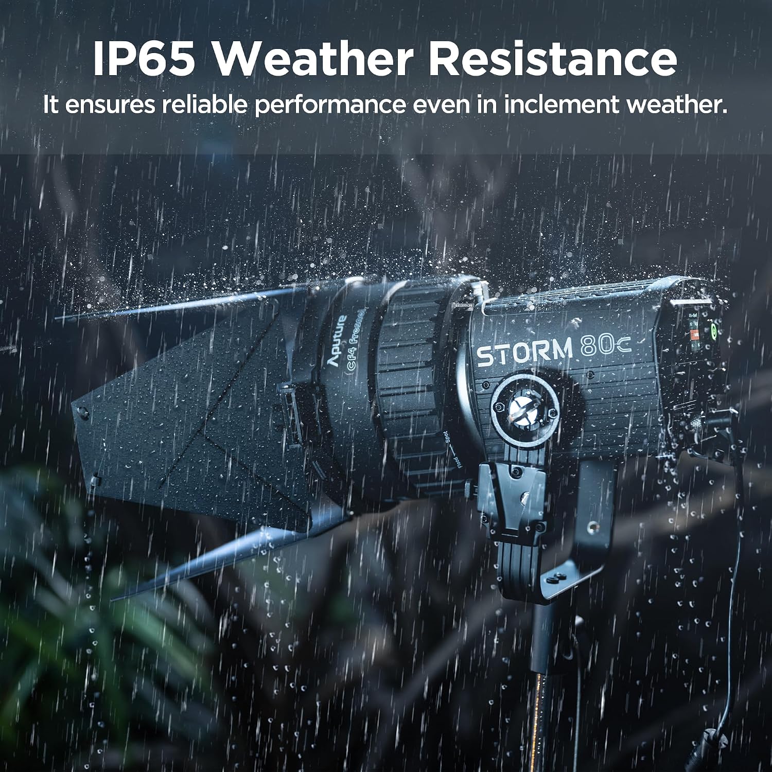 Aputure Storm 80c RGB LED Video Light, 80w Full-Color Point Source Fixture, 20,185Lux @1m, 1,800K-20,000K Advanced Diode Mixing, CRI≥97, IP65 Weatherproof, Sidus Link, DMX & LumenRadio Control