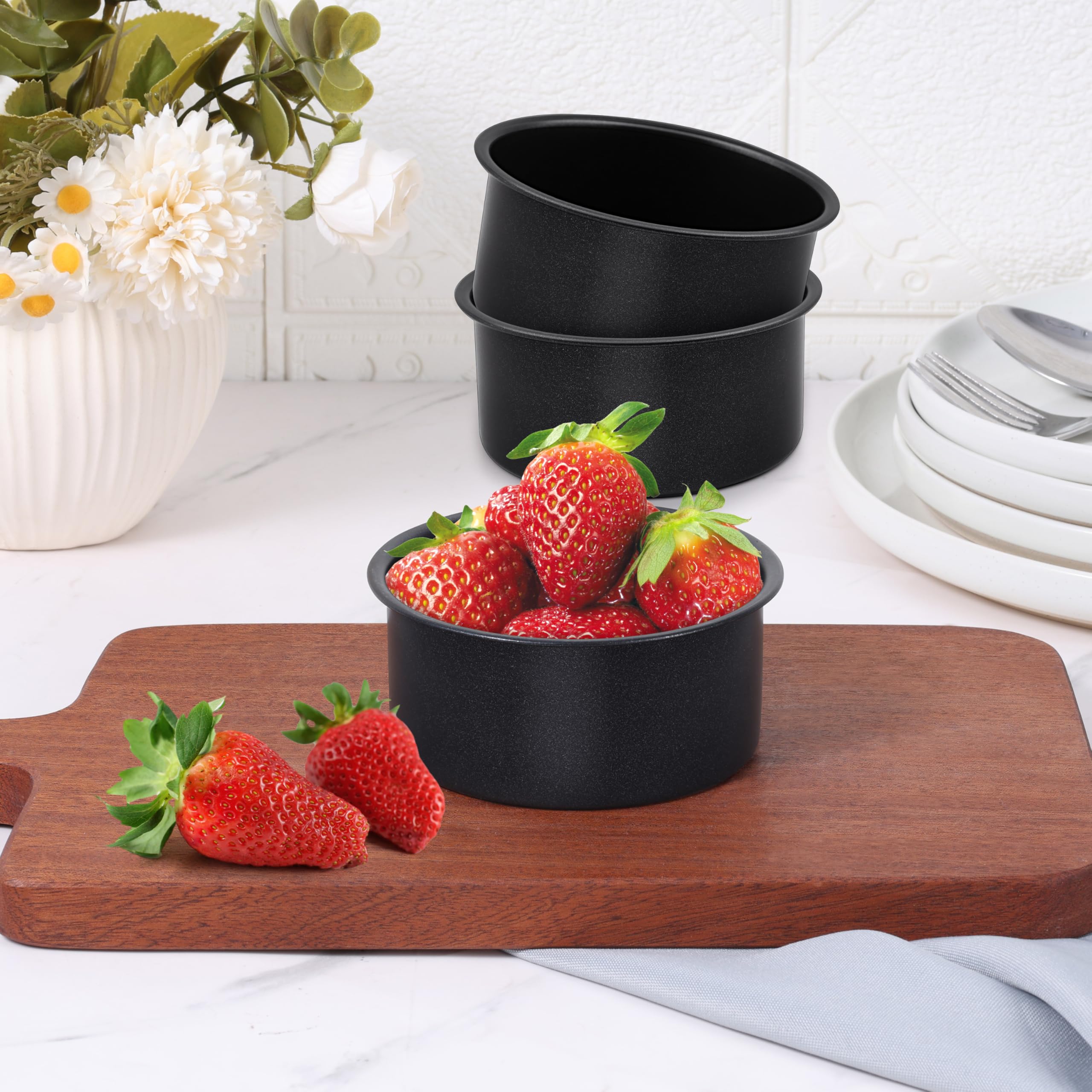 E-far 4 Inch Cake Pan Set of 3, Nonstick Stainless Steel Mini Round Cake Pans Tin, Small Size for Baking Smash Cakes/Cheesecake, Stainless Steel Core & Non-toxic Coating, Straight Side & 2 Inch Deep