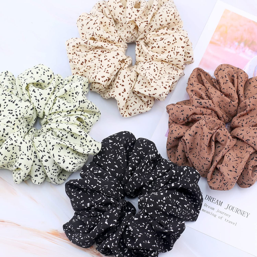 IVARYSS Extra Large Scrunchies for Women's Hair, Premium Satin Soft Jumbo Scrunchy, XL 6 inch Big Elastic Thick Band Hair Accessories, 4 Pack, Dots
