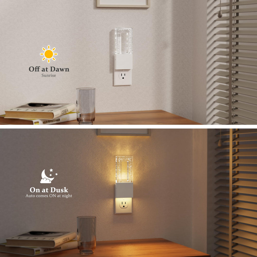 JandCase Night Lights Plug into Wall, Dusk to Dawn Sensor, 3000K Soft White LED, Acrylic Design, 0-100lm Adjustable Brightness, for Bedroom, Bathroom, Living Room, Hallway