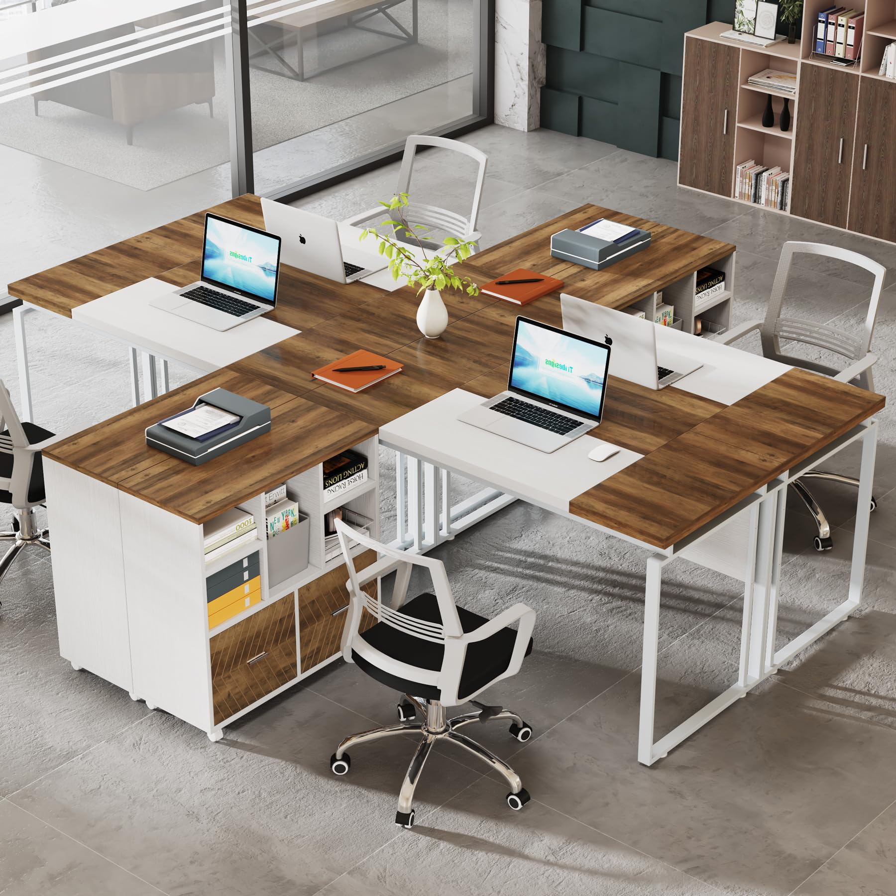 Tribesigns L-Shaped Executive Desk with Reversible File Cabinet, 63" Office Desk with Storage Drawers, L-Shaped Computer Desk with Drawer Cabinet for Hanging Letter Size Files (Gray & Black)